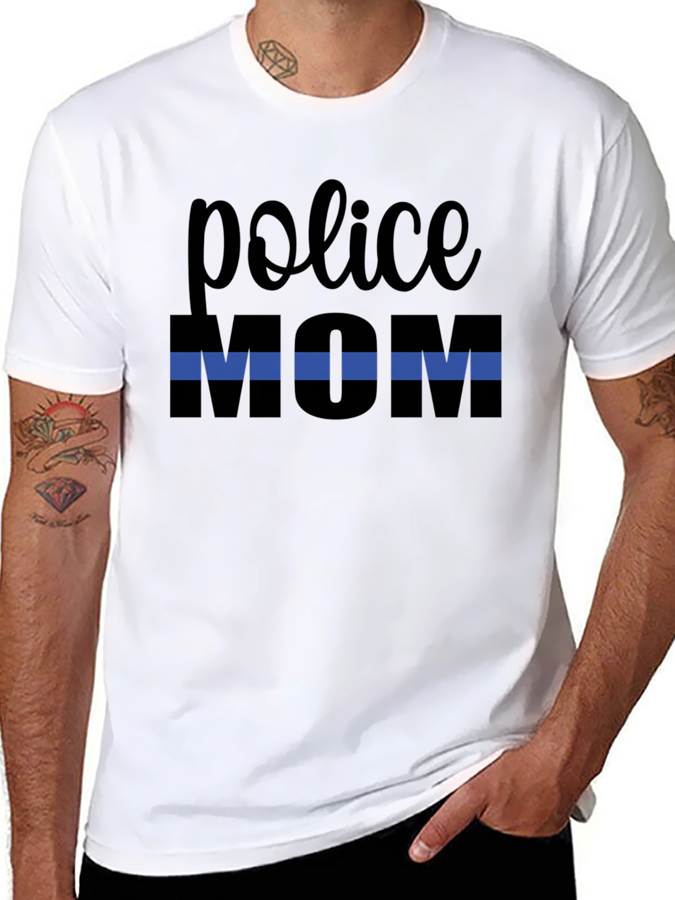 Police Mom Thin Blue Line Graphic T-Shirt
