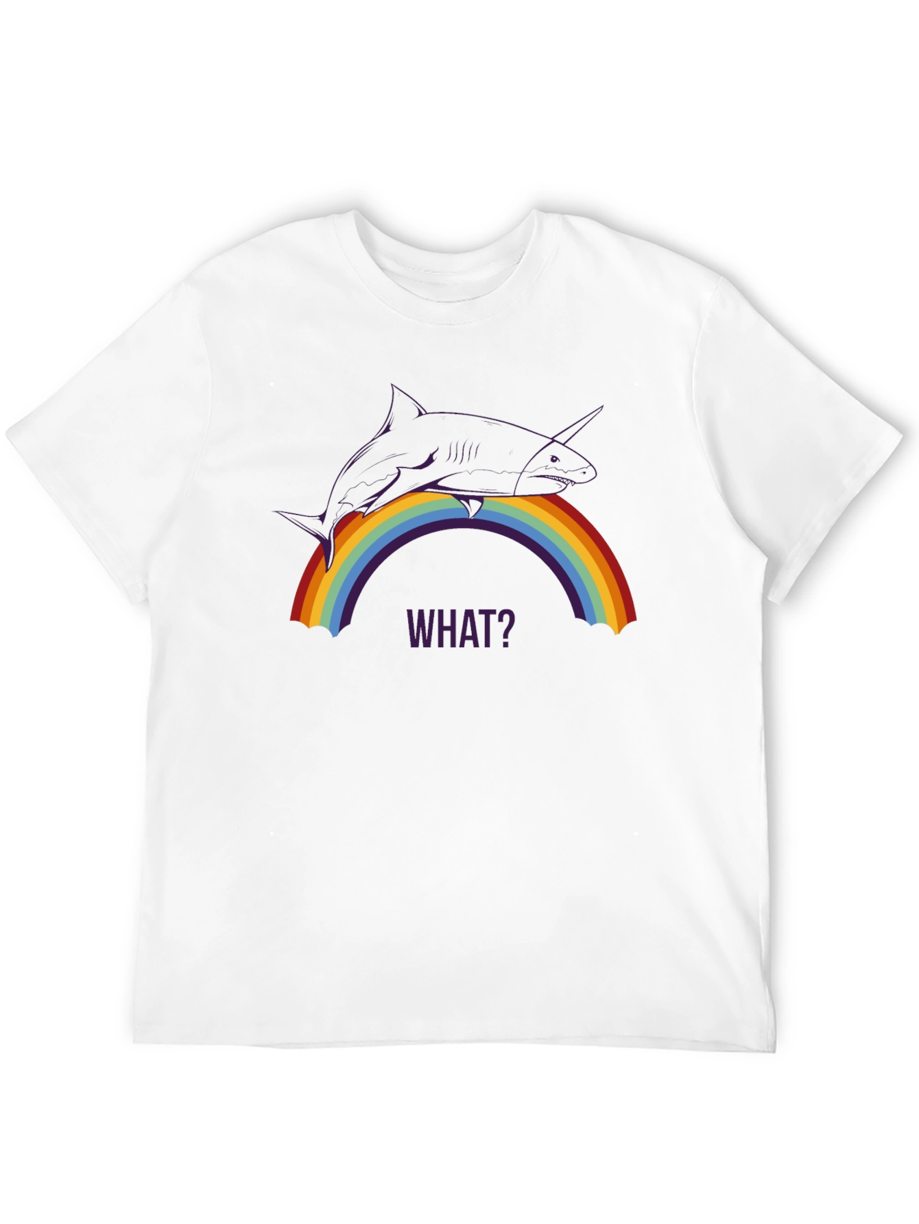 Shark Unicorn Rainbow WHAT? Black T-Shirt