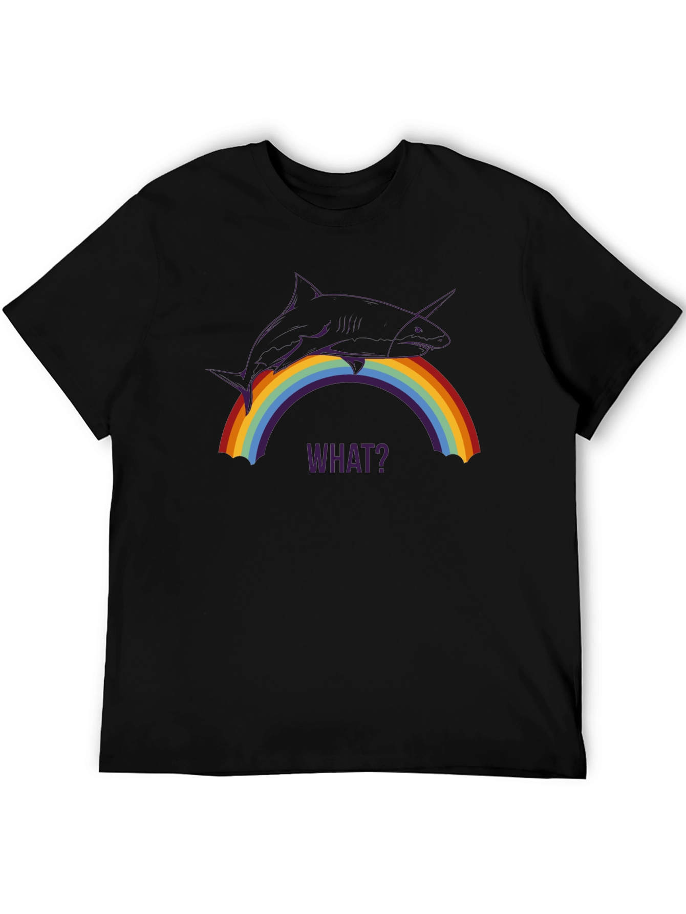 Shark Unicorn Rainbow WHAT? Black T-Shirt