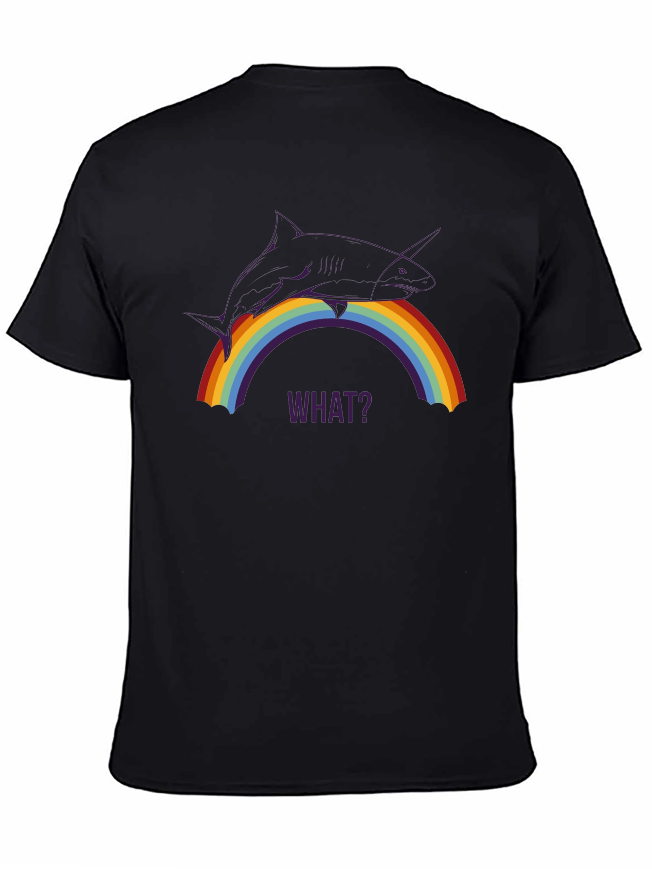 Shark Unicorn Rainbow WHAT? Black T-Shirt