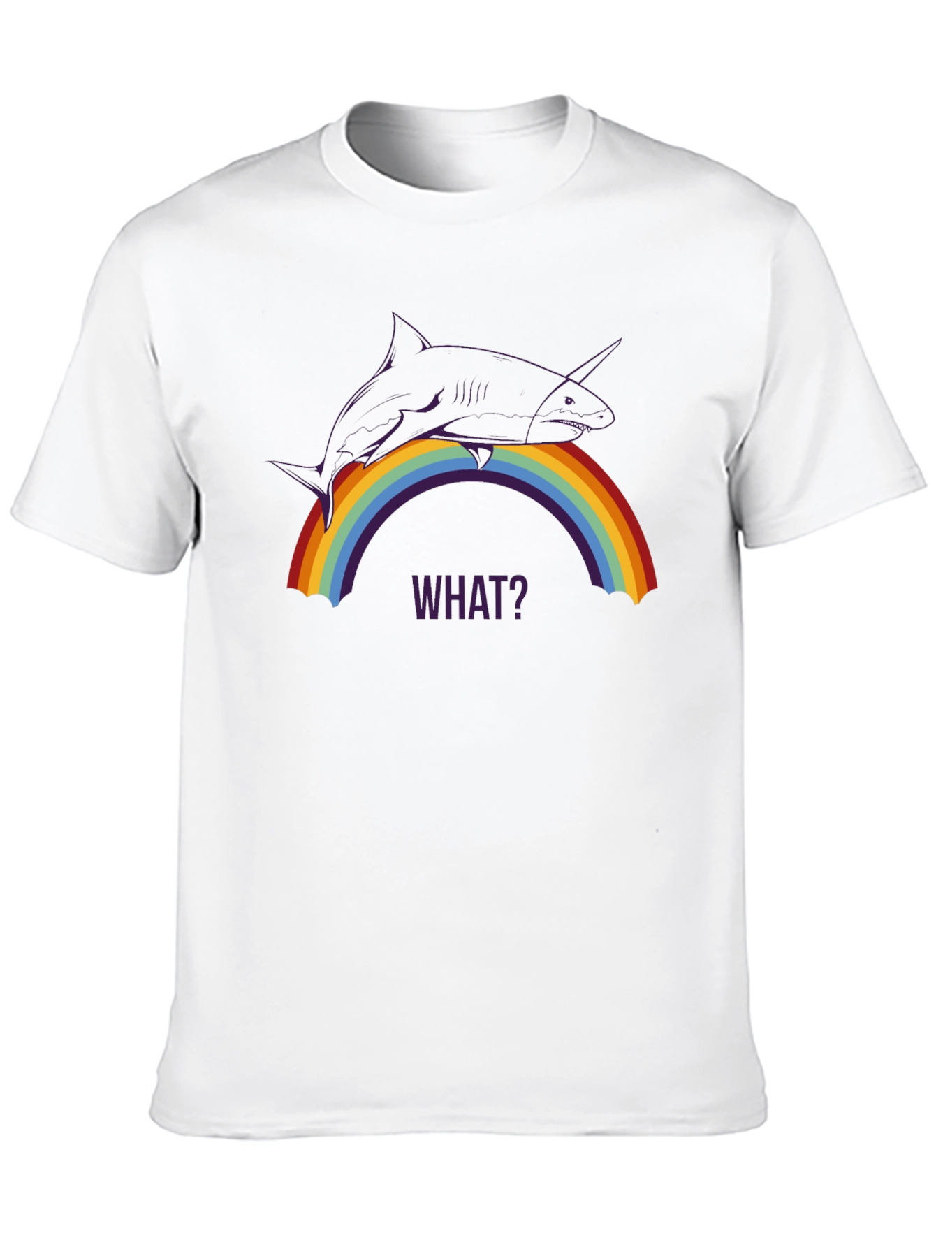 Shark Unicorn Rainbow WHAT? Black T-Shirt