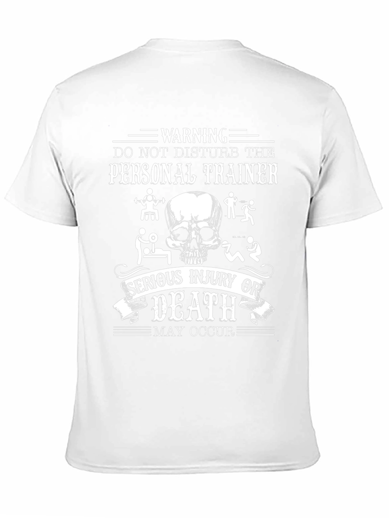 Warning Personal Trainer Skull Graphic Black T-Shirt