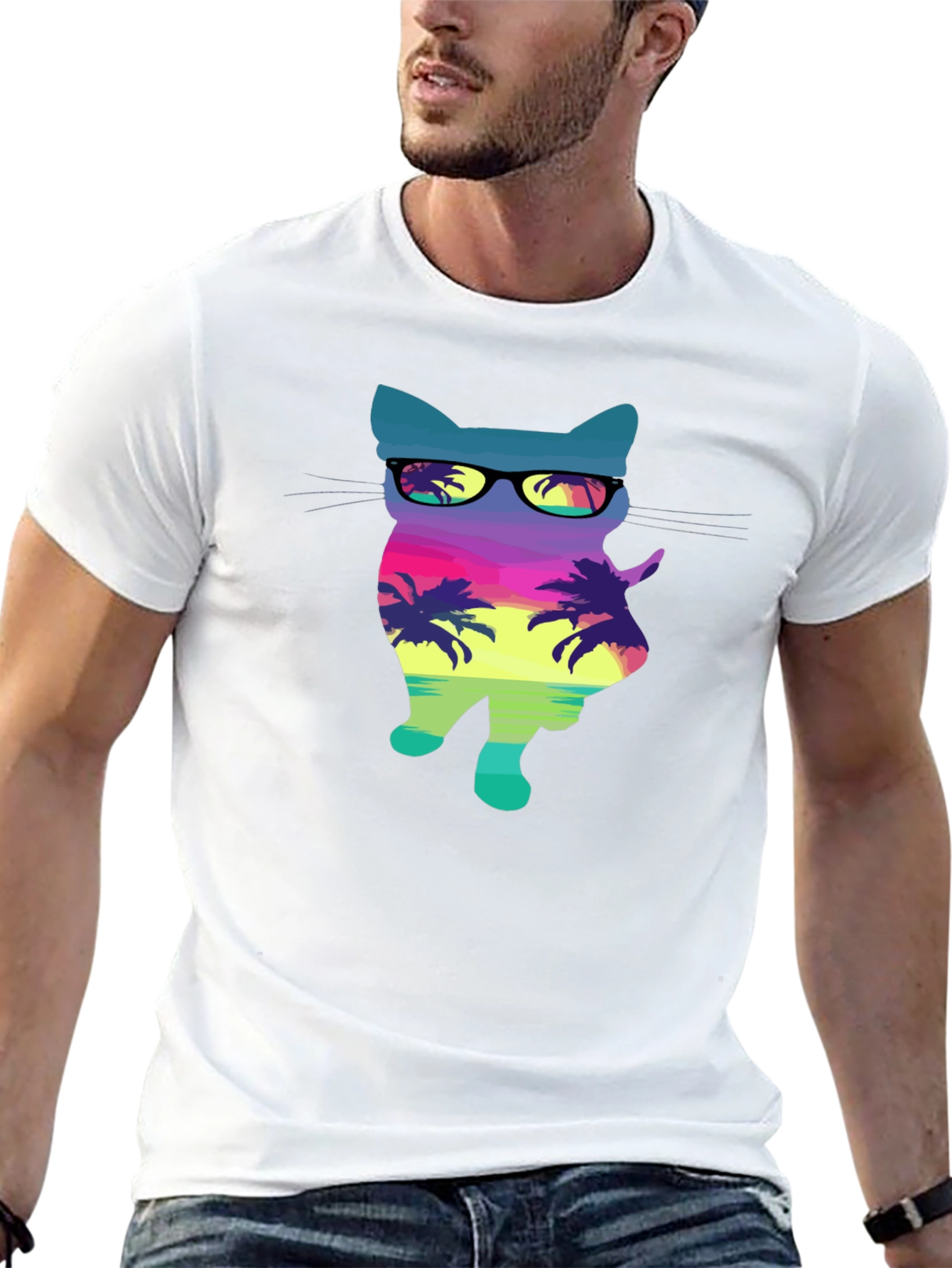 Cool Cat in Sunglasses Graphic T-Shirt - Tropical Vibes