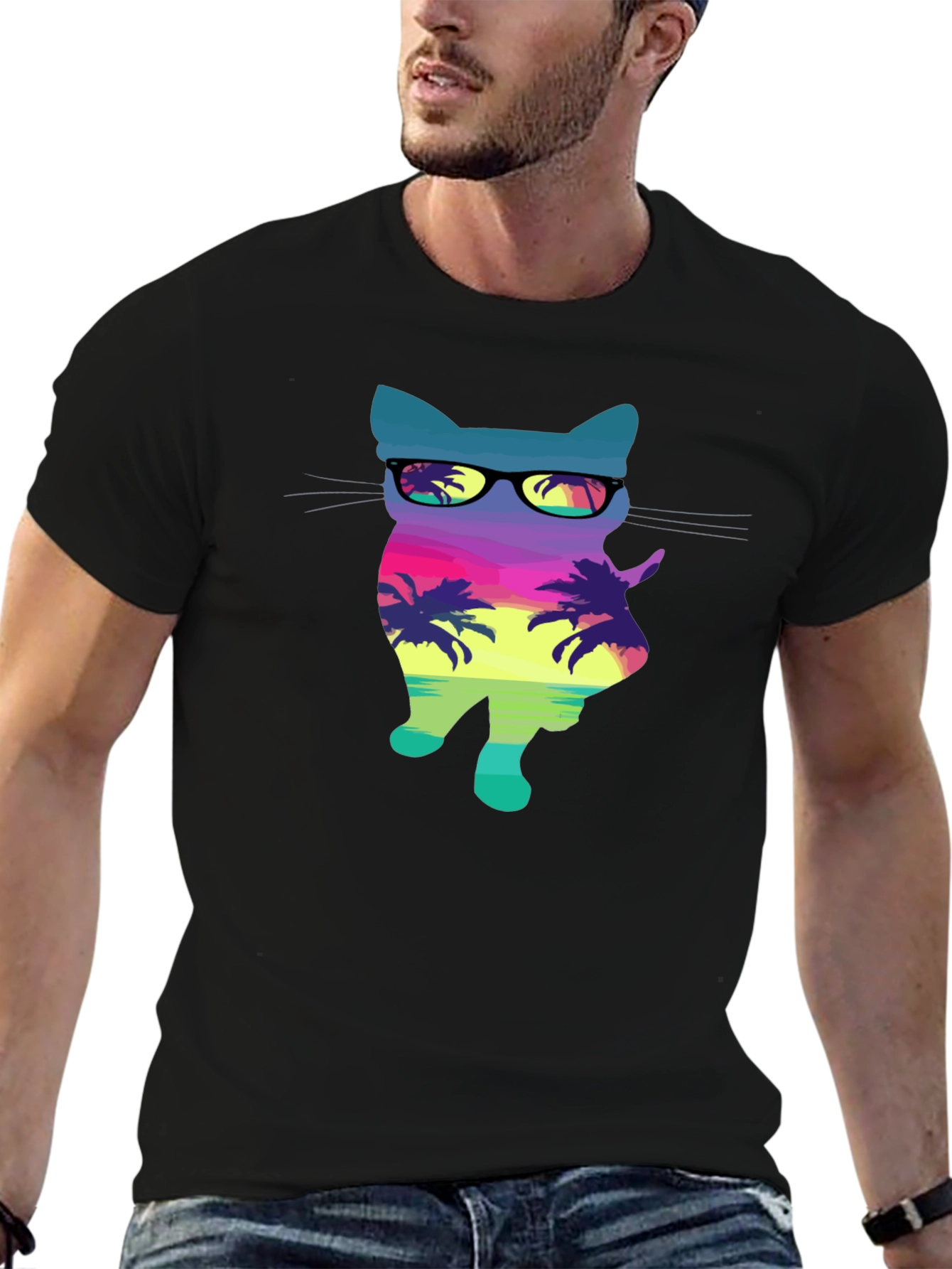 Cool Cat in Sunglasses Graphic T-Shirt - Tropical Vibes