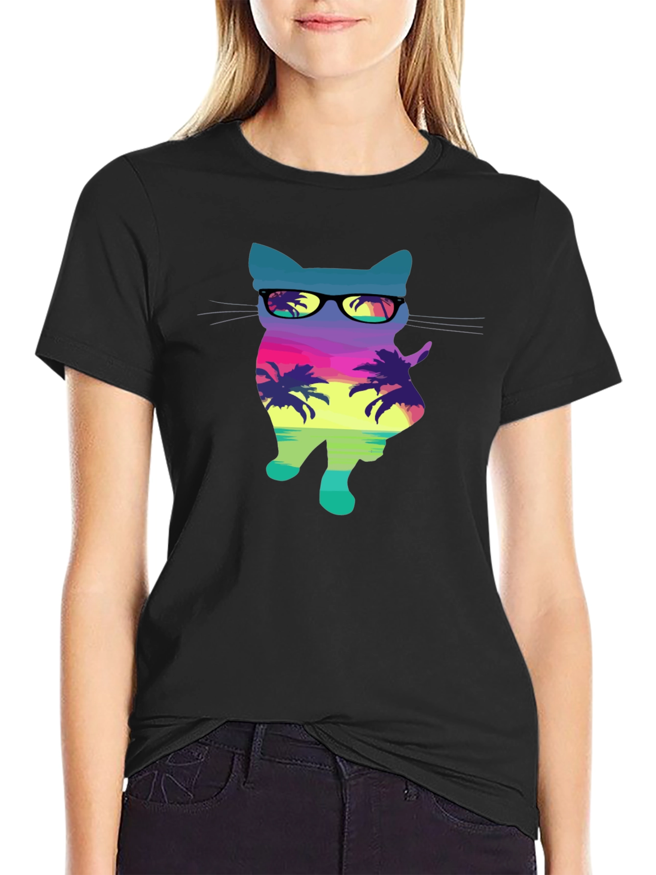 Cool Cat in Sunglasses Graphic T-Shirt - Tropical Vibes