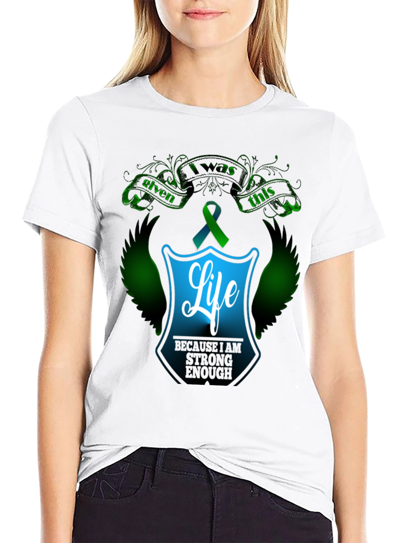 Strong Enough T-Shirt - Teal Ribbon