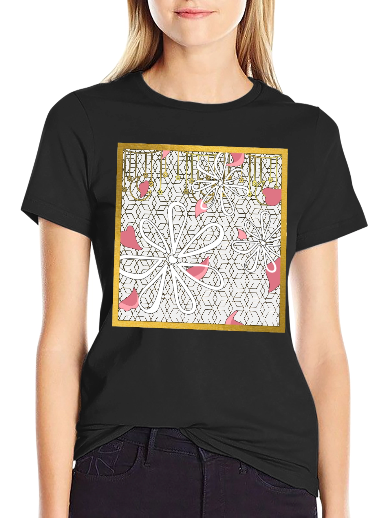 Floral Geometric Graphic Tee - Modern Print