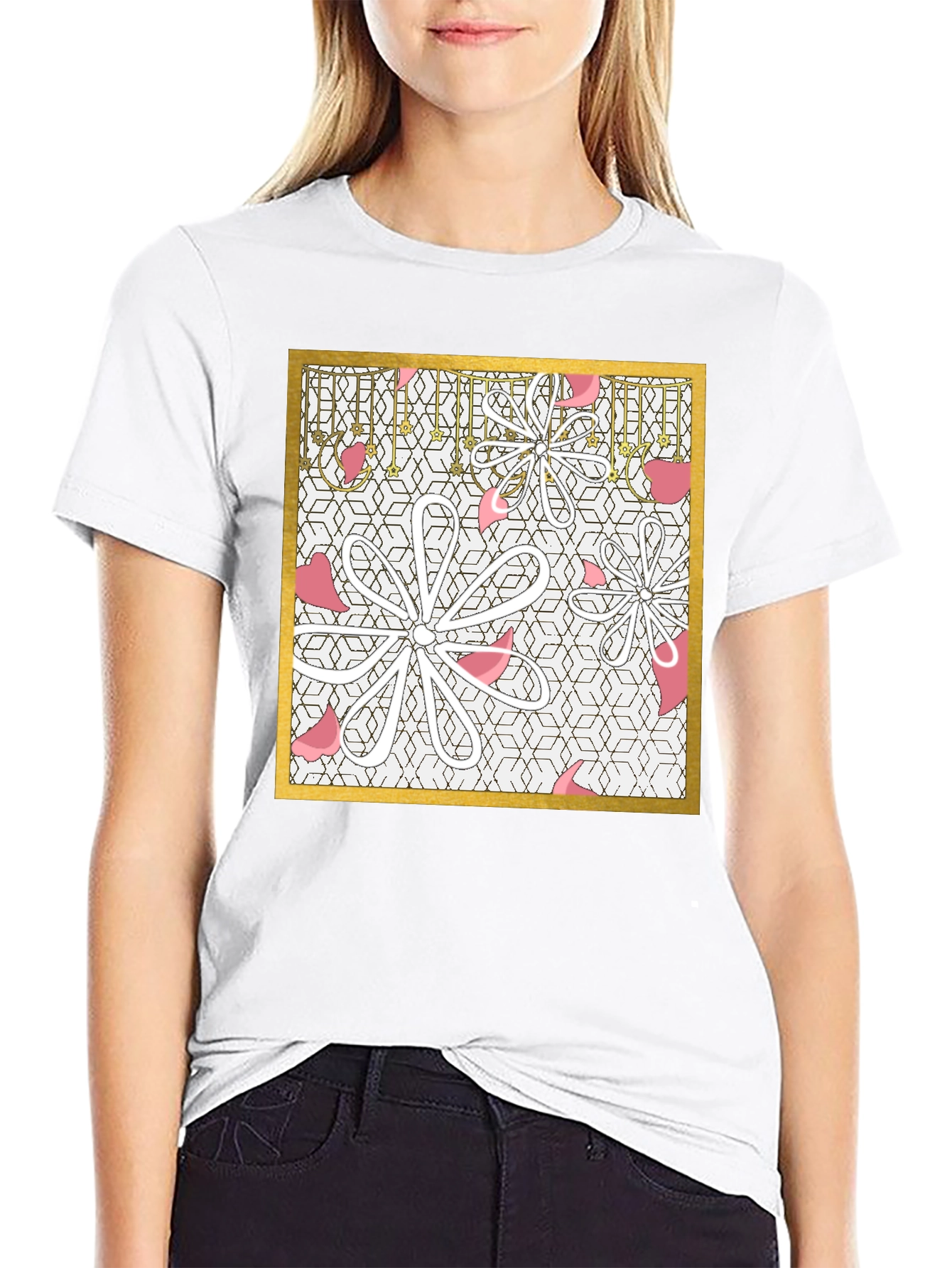 Floral Geometric Graphic Tee - Modern Print