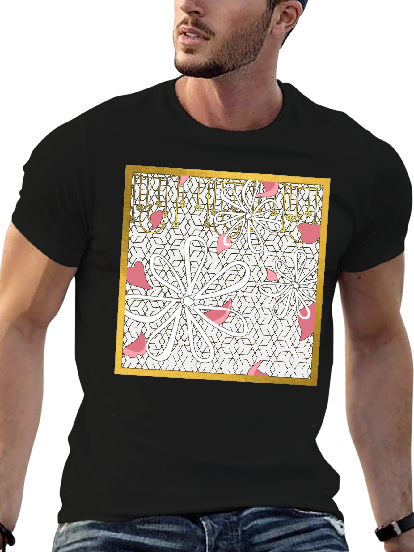 Floral Geometric Graphic Tee - Modern Print
