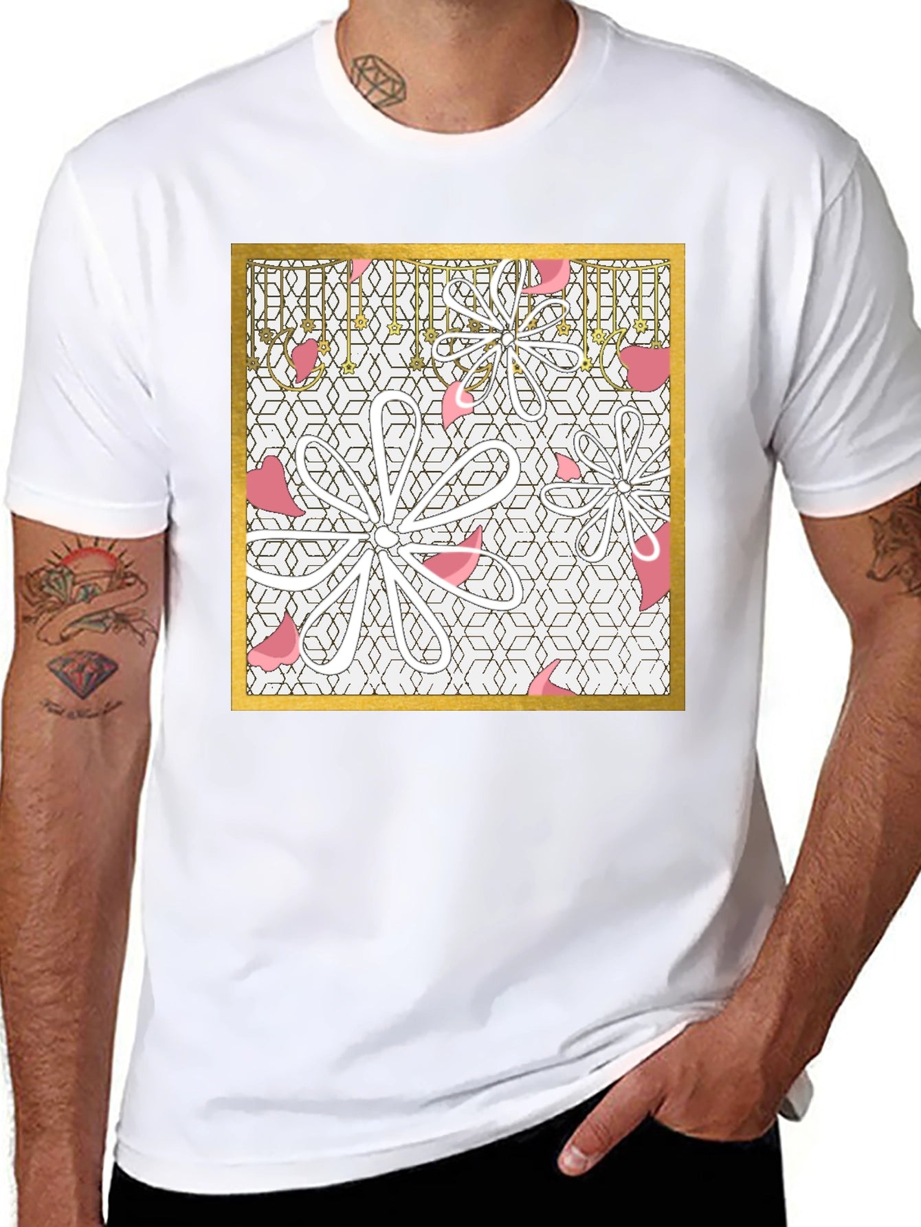 Floral Geometric Graphic Tee - Modern Print