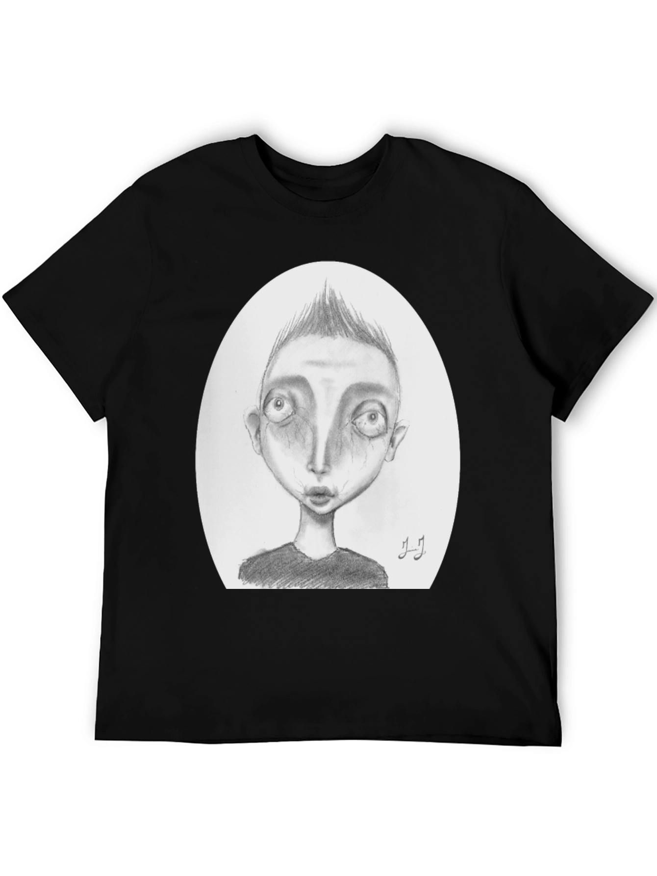 Unique Graphic Tee: Sketch Face Black T-Shirt