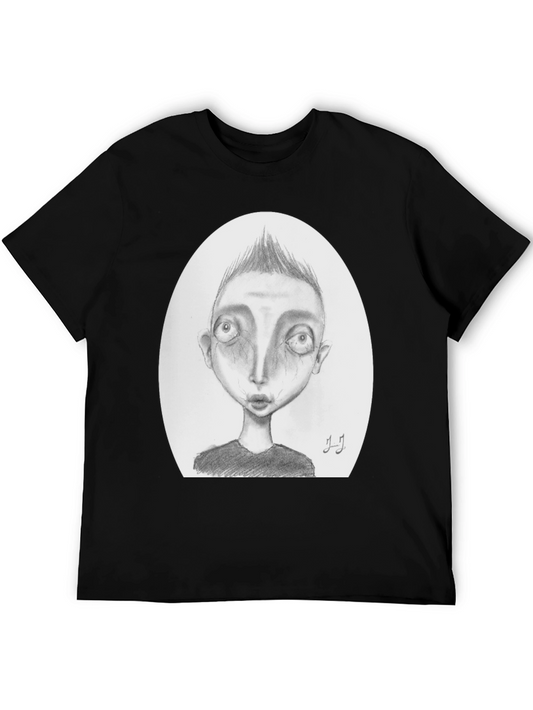 Unique Graphic Tee: Sketch Face Black T-Shirt