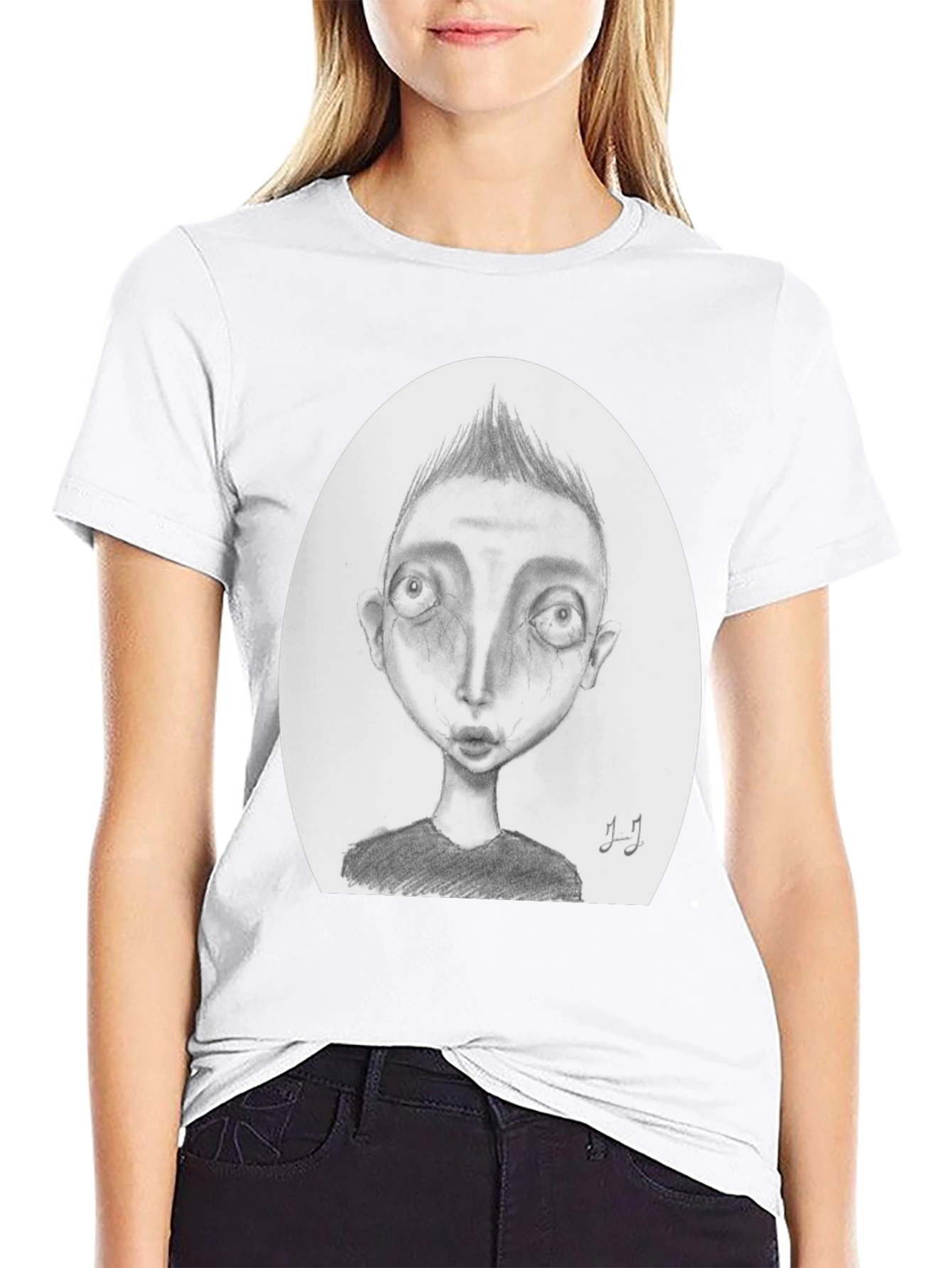 Unique Graphic Tee: Sketch Face Black T-Shirt