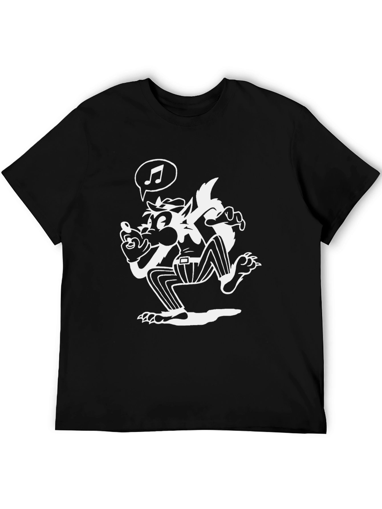 Cartoon Wolf Music T-Shirt - Classic Black Tee