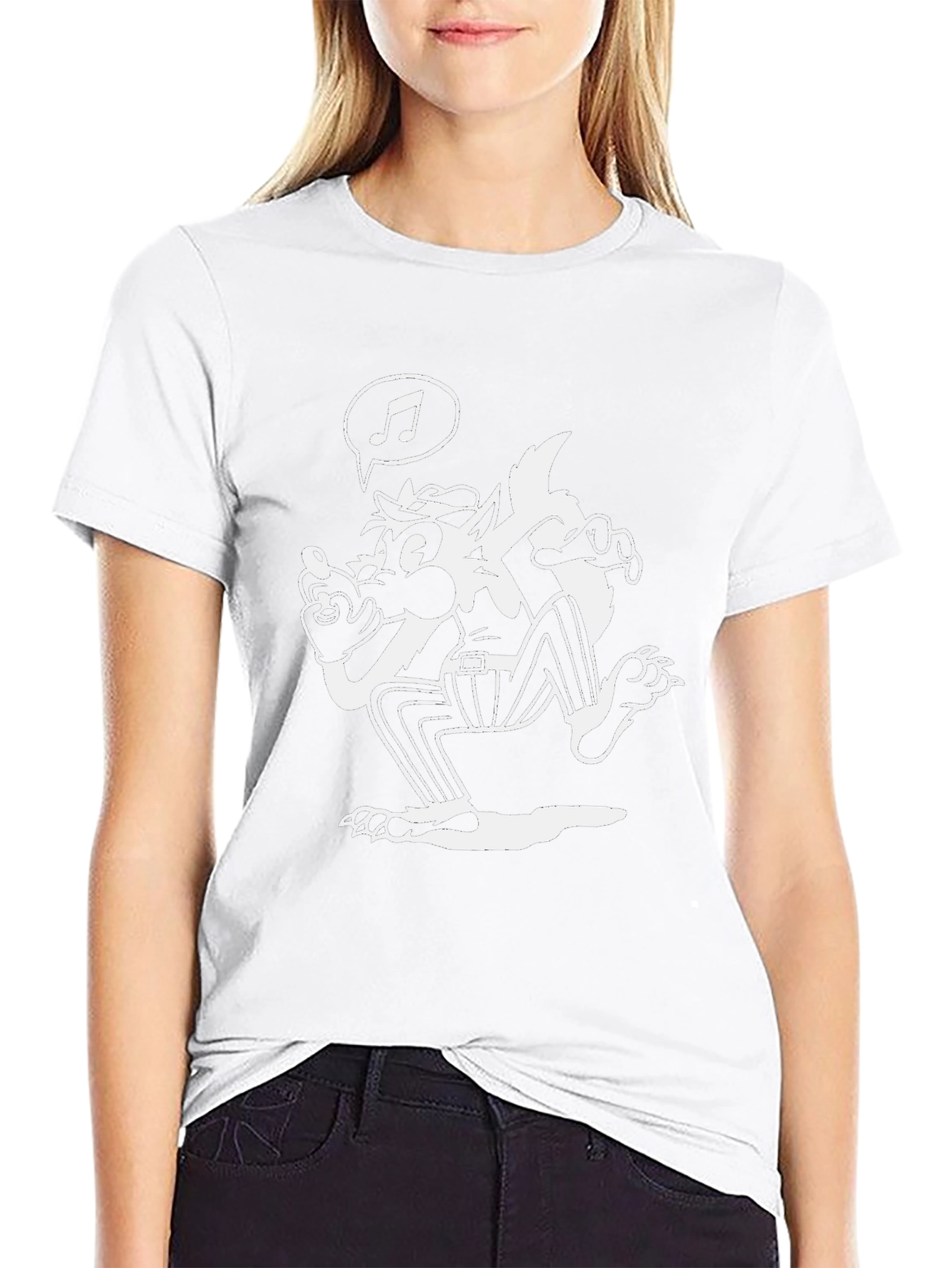 Cartoon Wolf Music T-Shirt - Classic Black Tee
