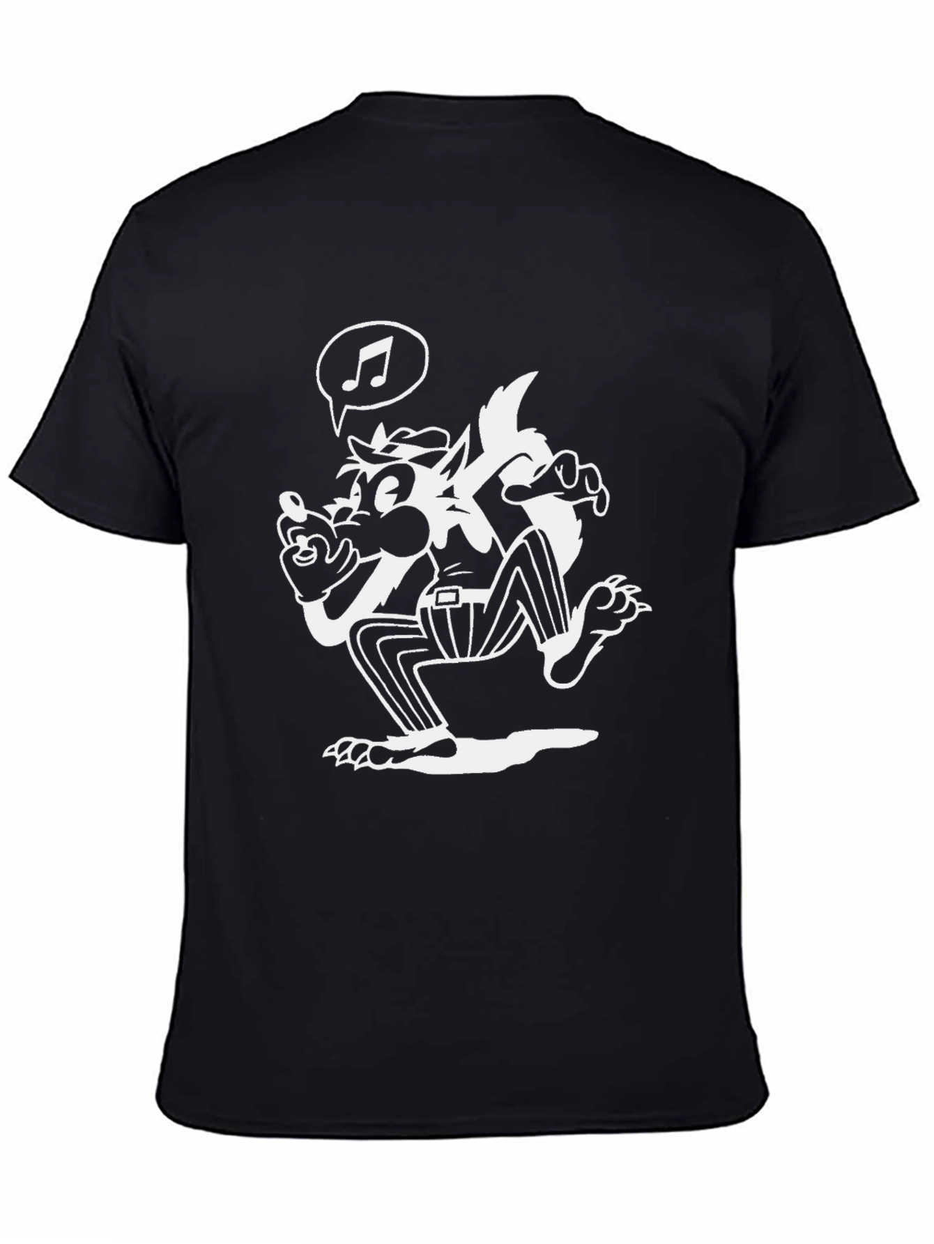 Cartoon Wolf Music T-Shirt - Classic Black Tee