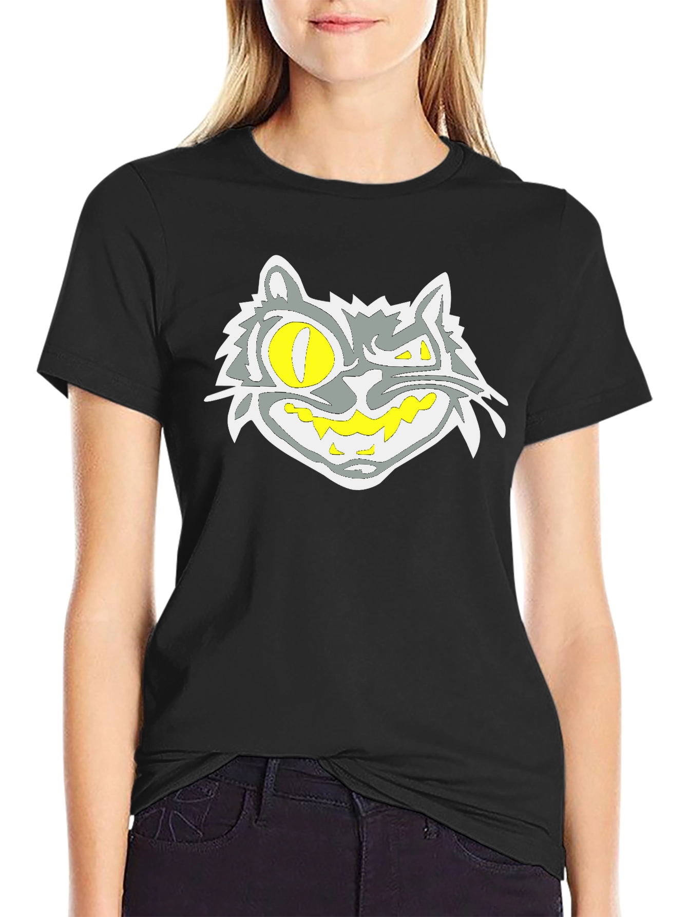 Grinning Cat Graphic Black Tee