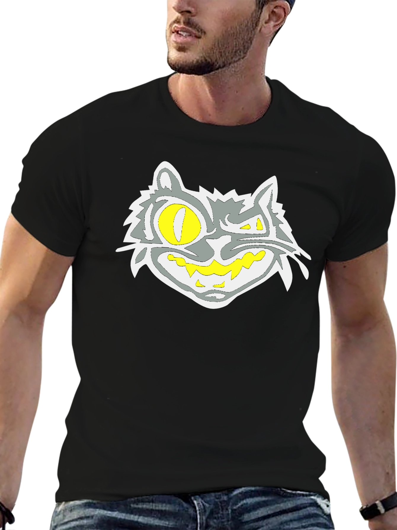 Grinning Cat Graphic Black Tee
