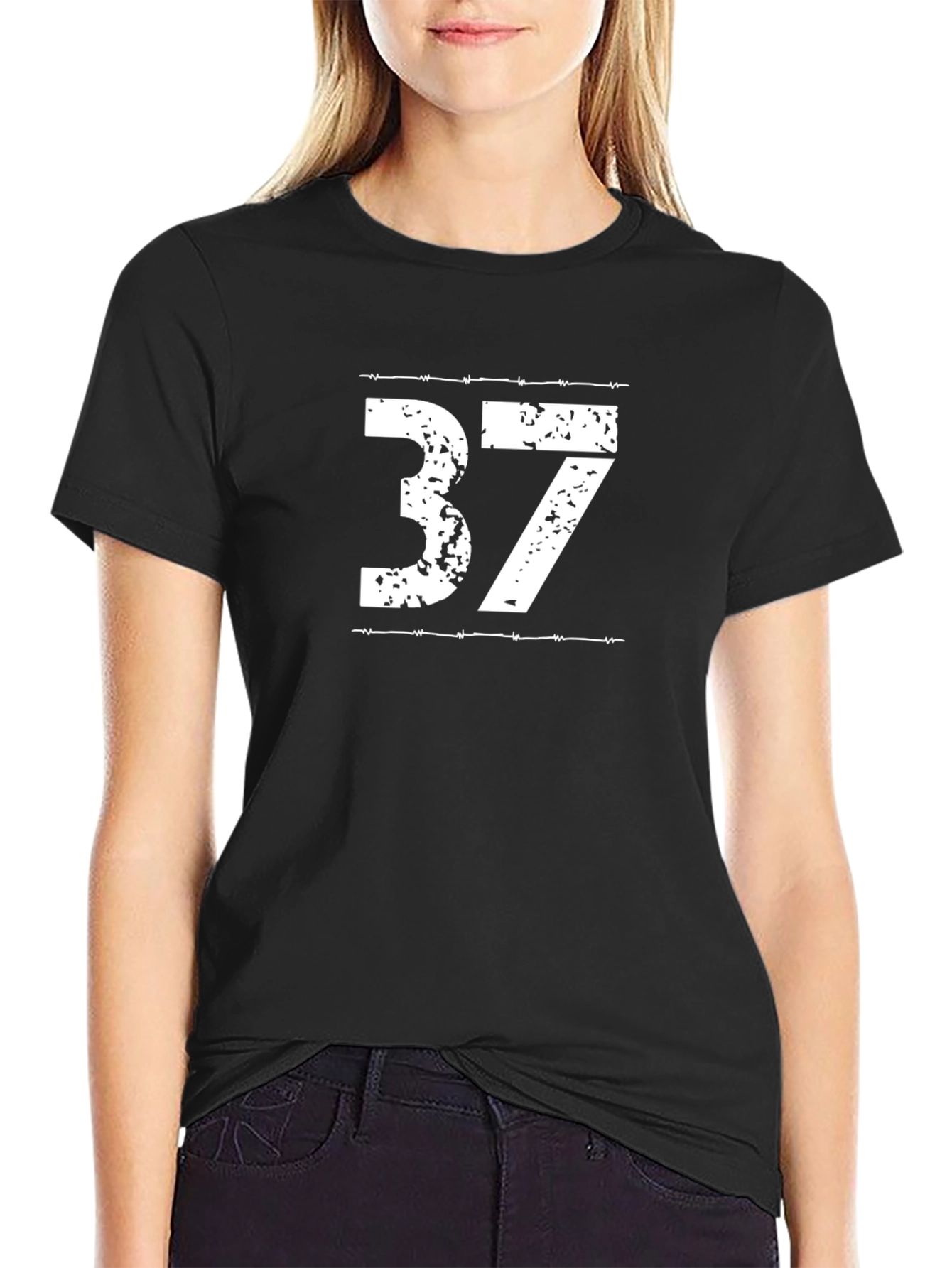 Distressed 37 Graphic Tee - Black