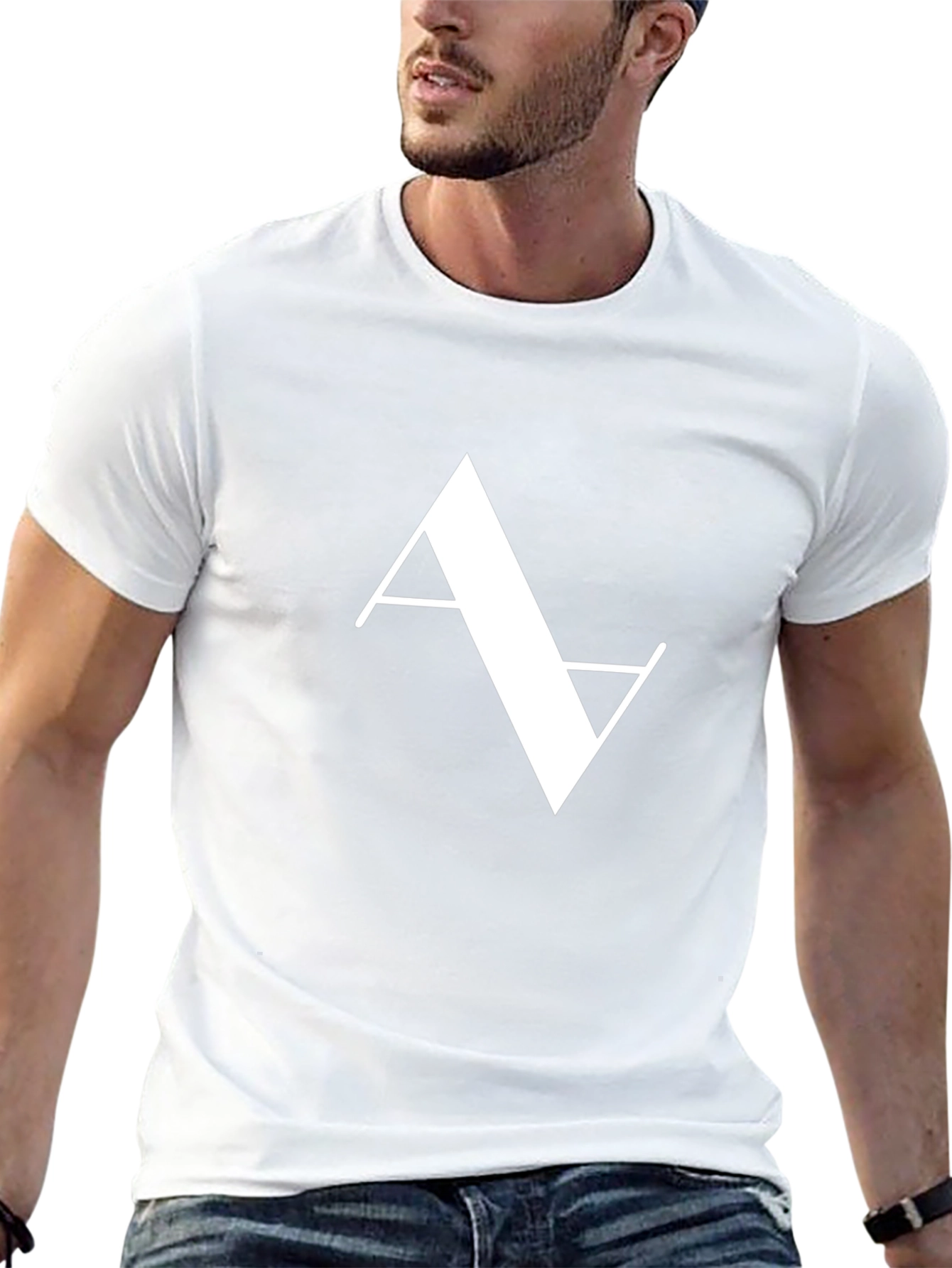 Modern Minimalist White Logo Print Black T-Shirt