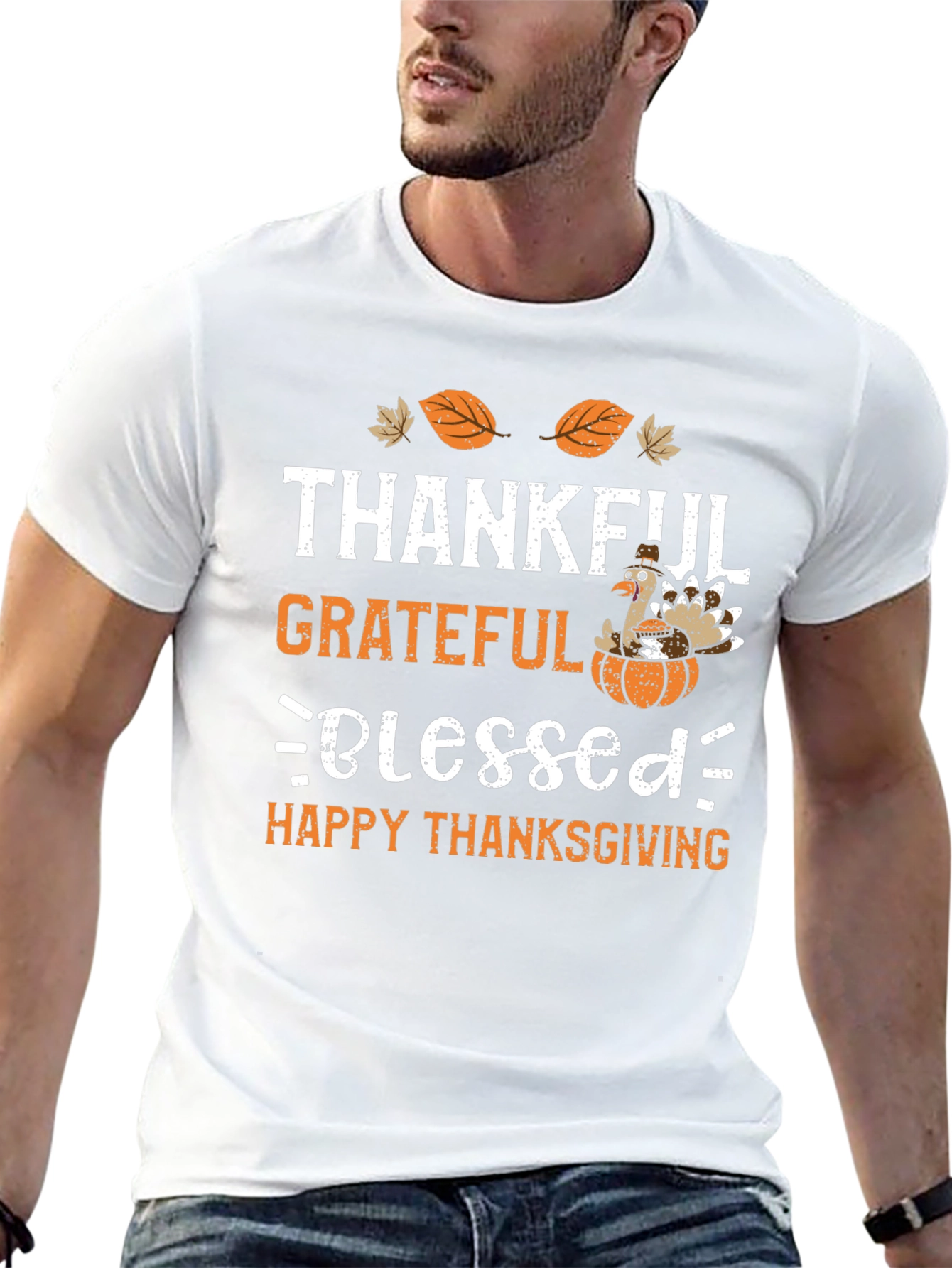 Thanksgiving Turkey T-Shirt: Thankful Grateful Blessed