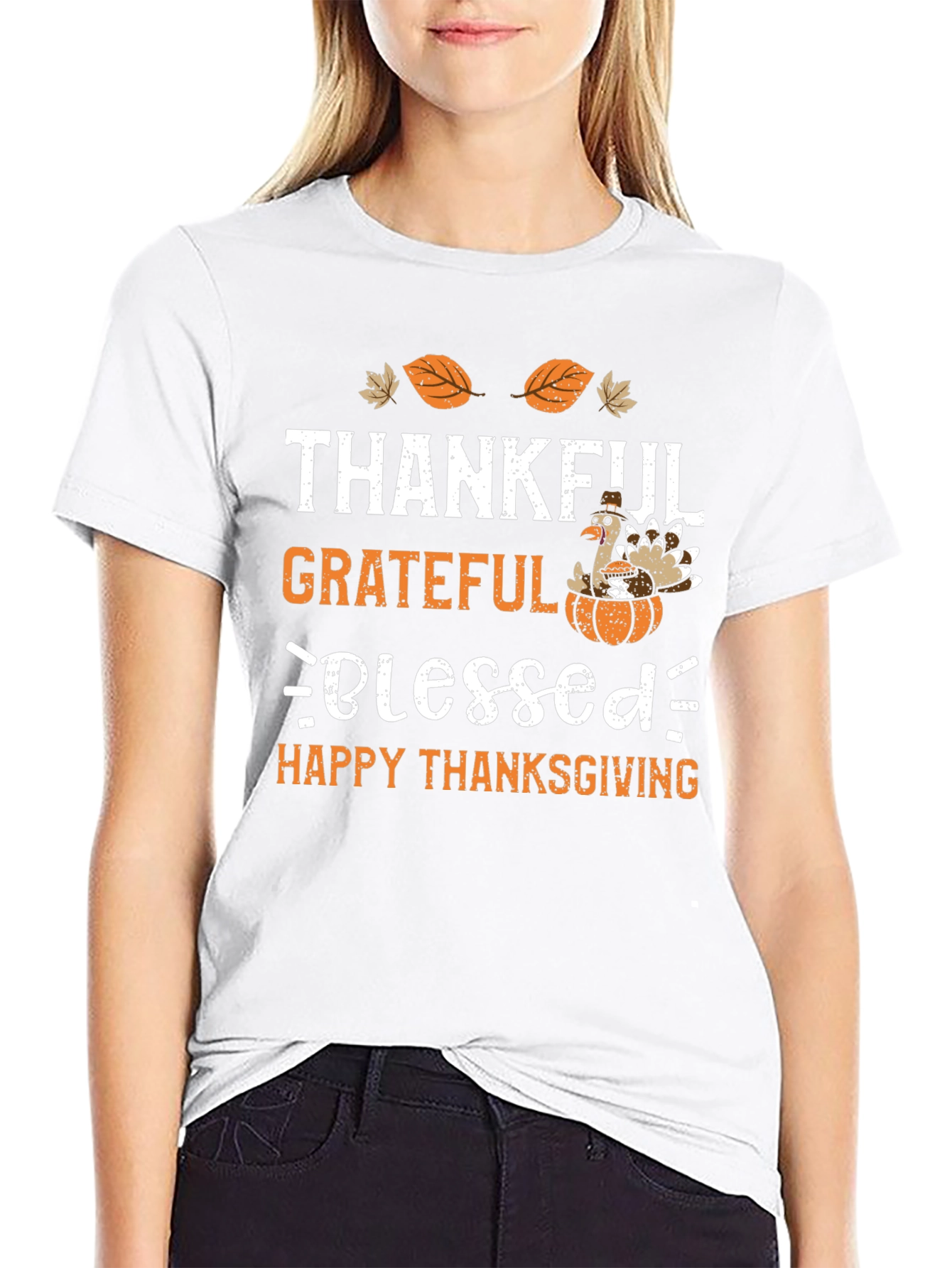 Thanksgiving Turkey T-Shirt: Thankful Grateful Blessed