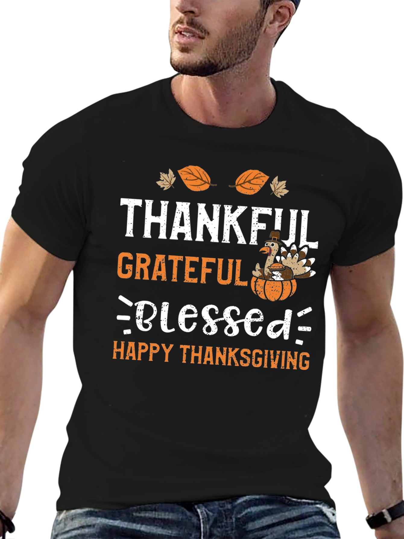 Thanksgiving Turkey T-Shirt: Thankful Grateful Blessed