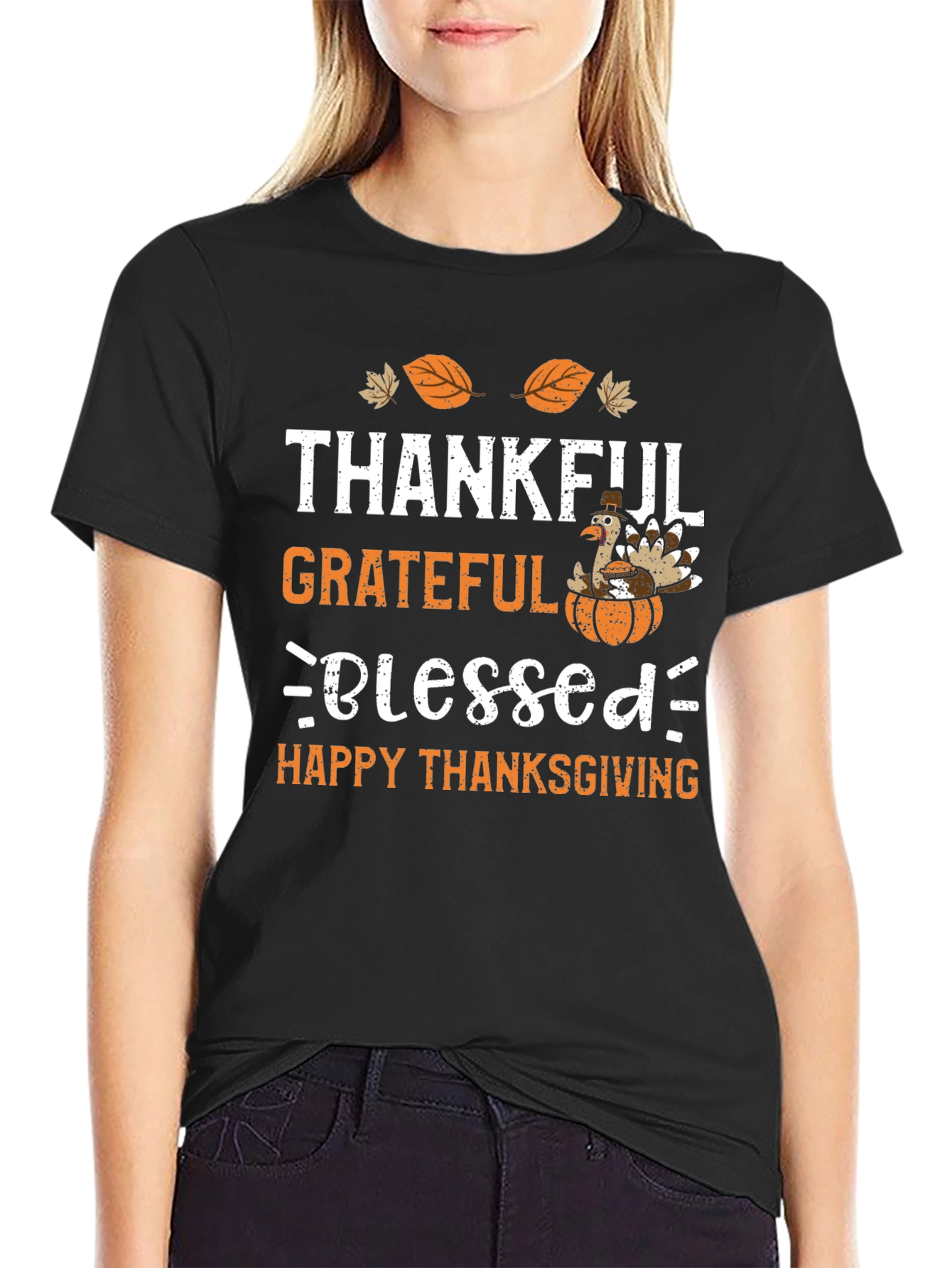 Thanksgiving Turkey T-Shirt: Thankful Grateful Blessed