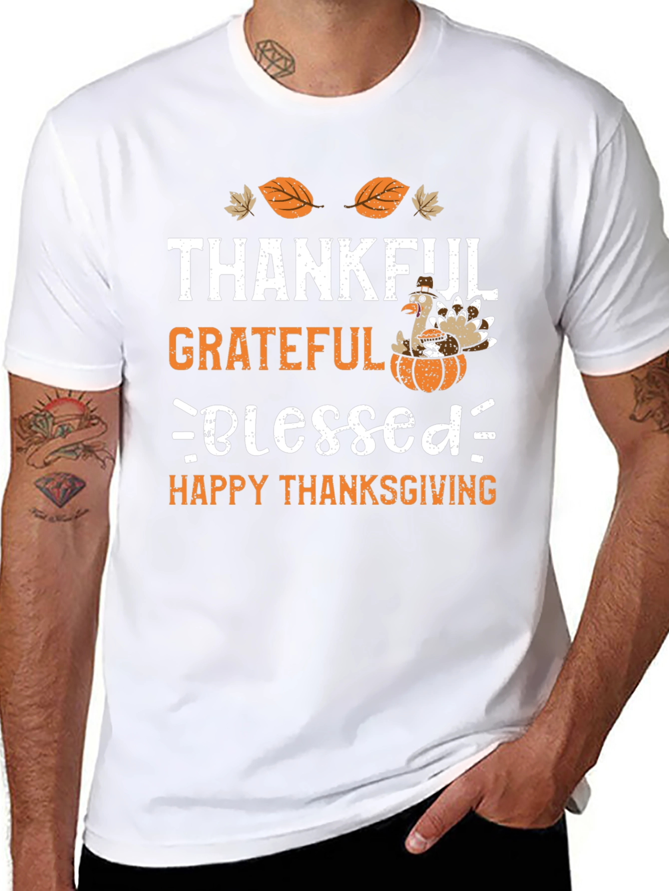 Thanksgiving Turkey T-Shirt: Thankful Grateful Blessed
