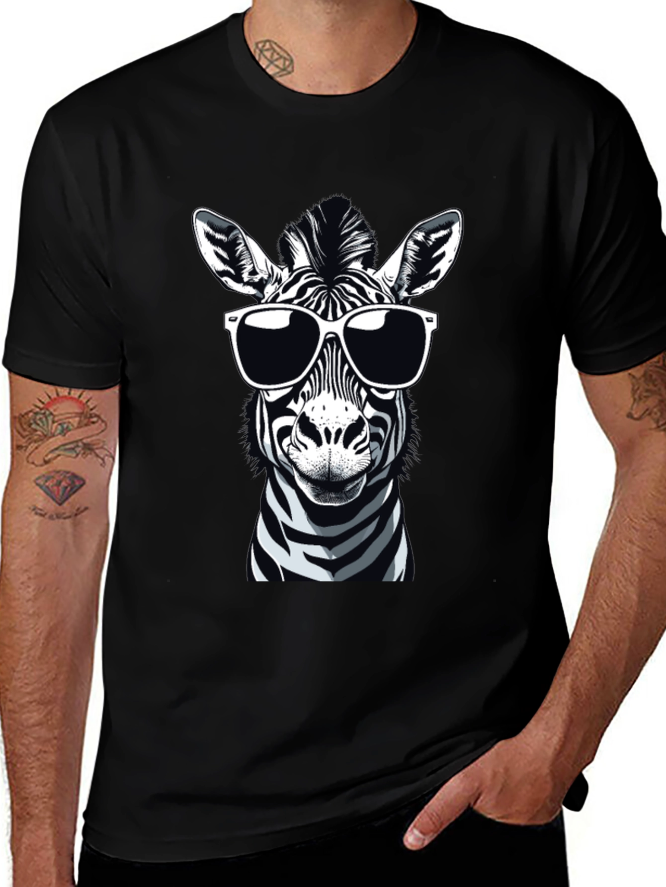 Cool Zebra Graphic Tee - Mens Black T-Shirt