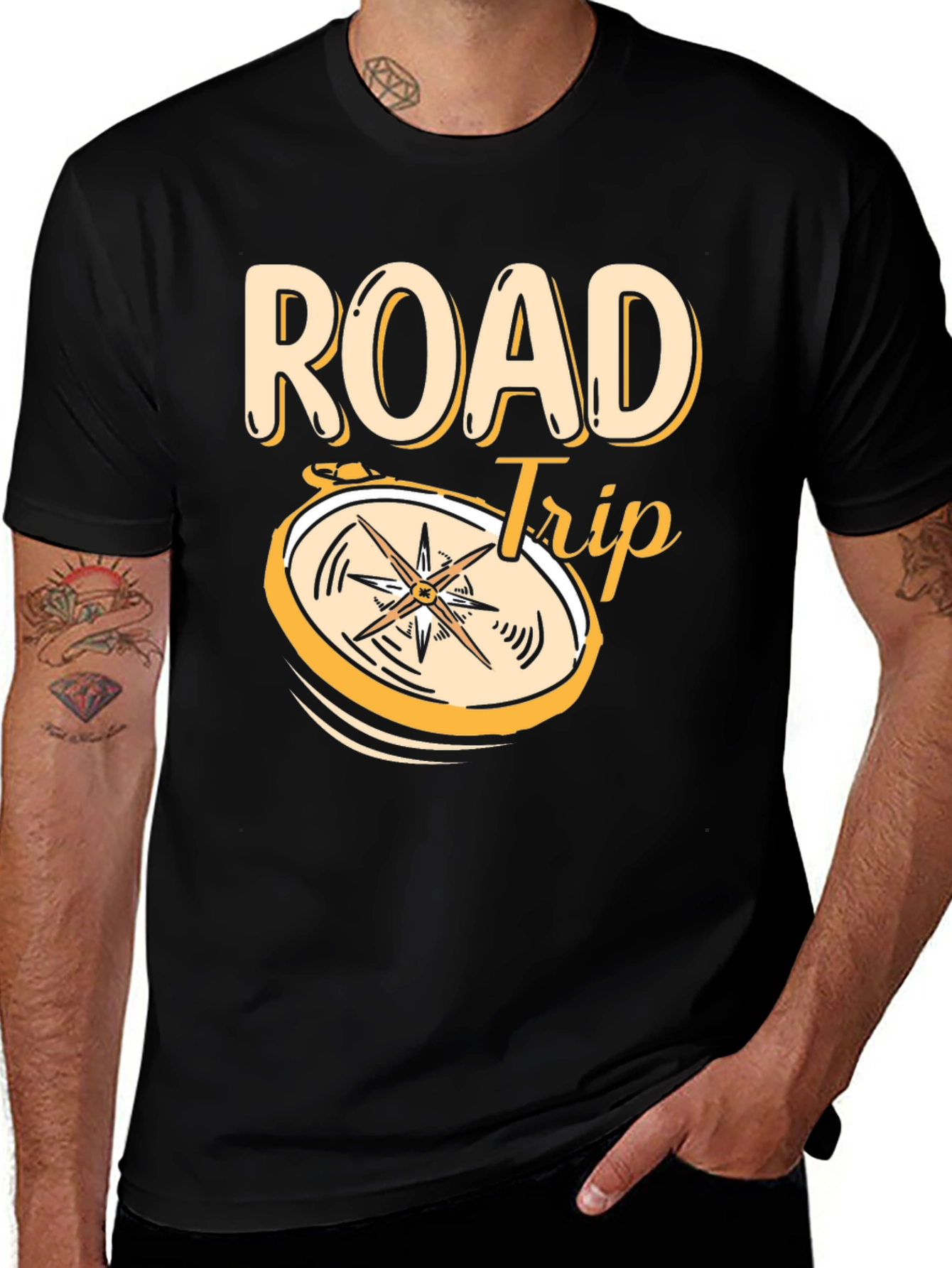 Road Trip Compass Graphic Tee - Black
