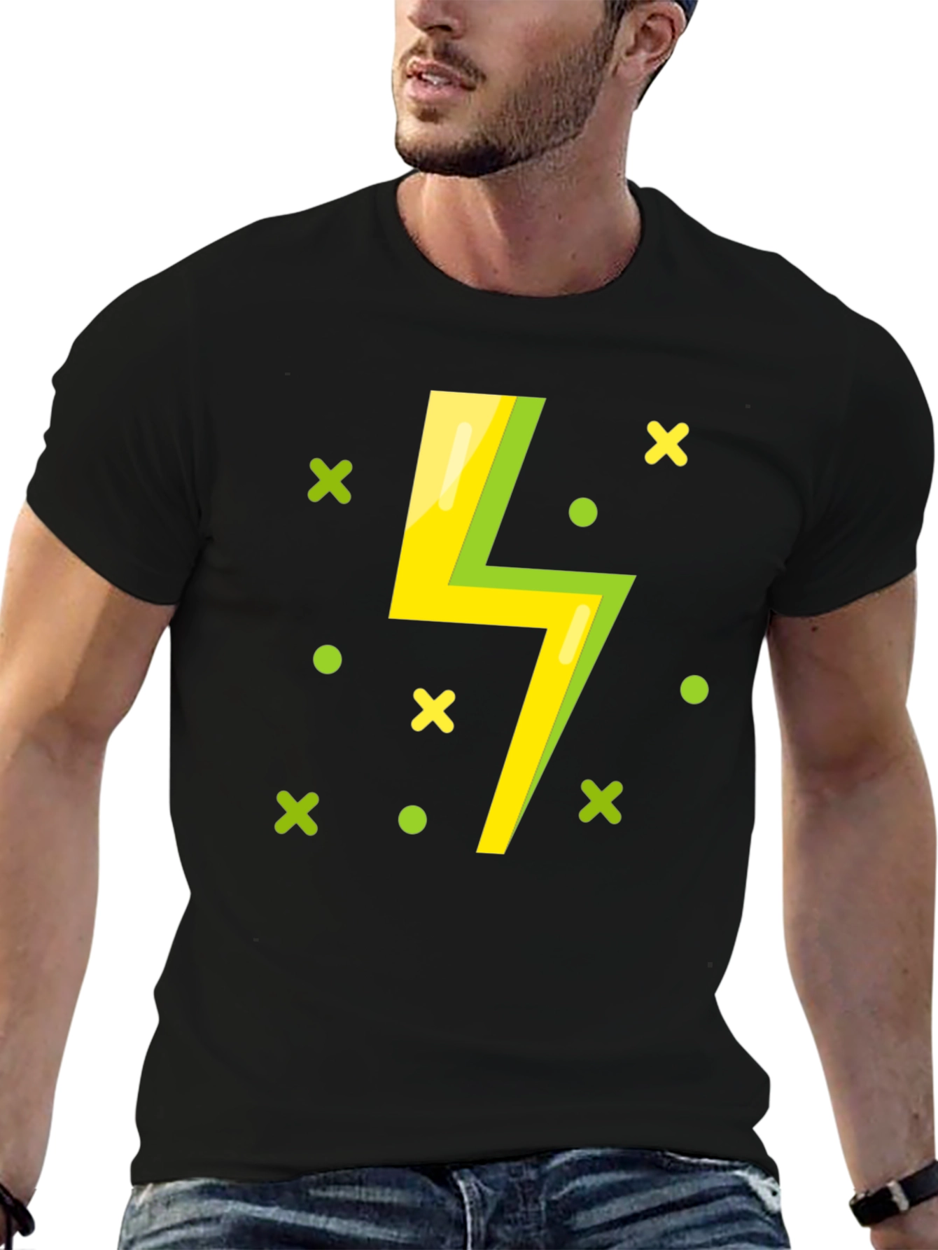 Lightning Bolt Graphic T-Shirt - Black Cotton Tee