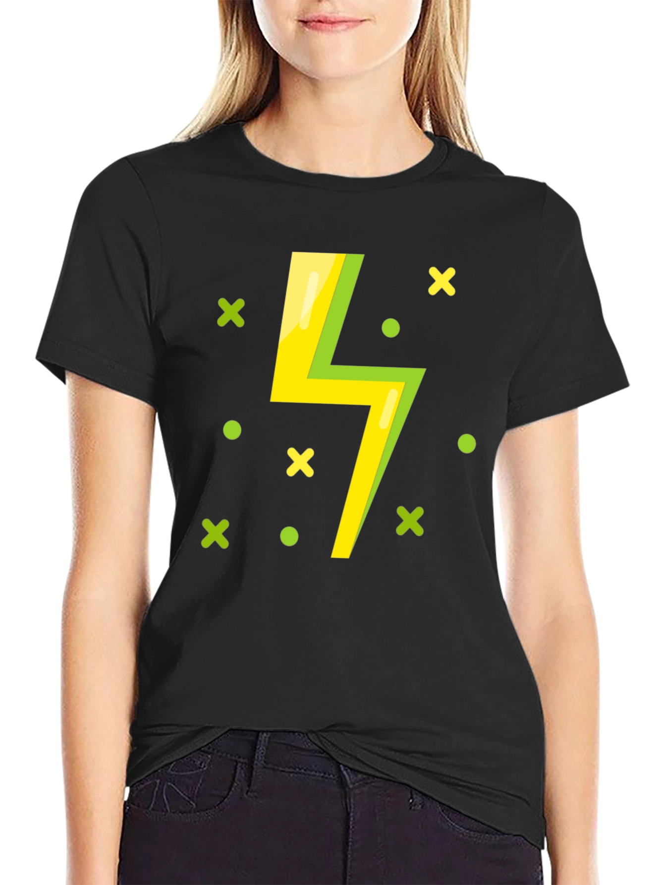 Lightning Bolt Graphic T-Shirt - Black Cotton Tee