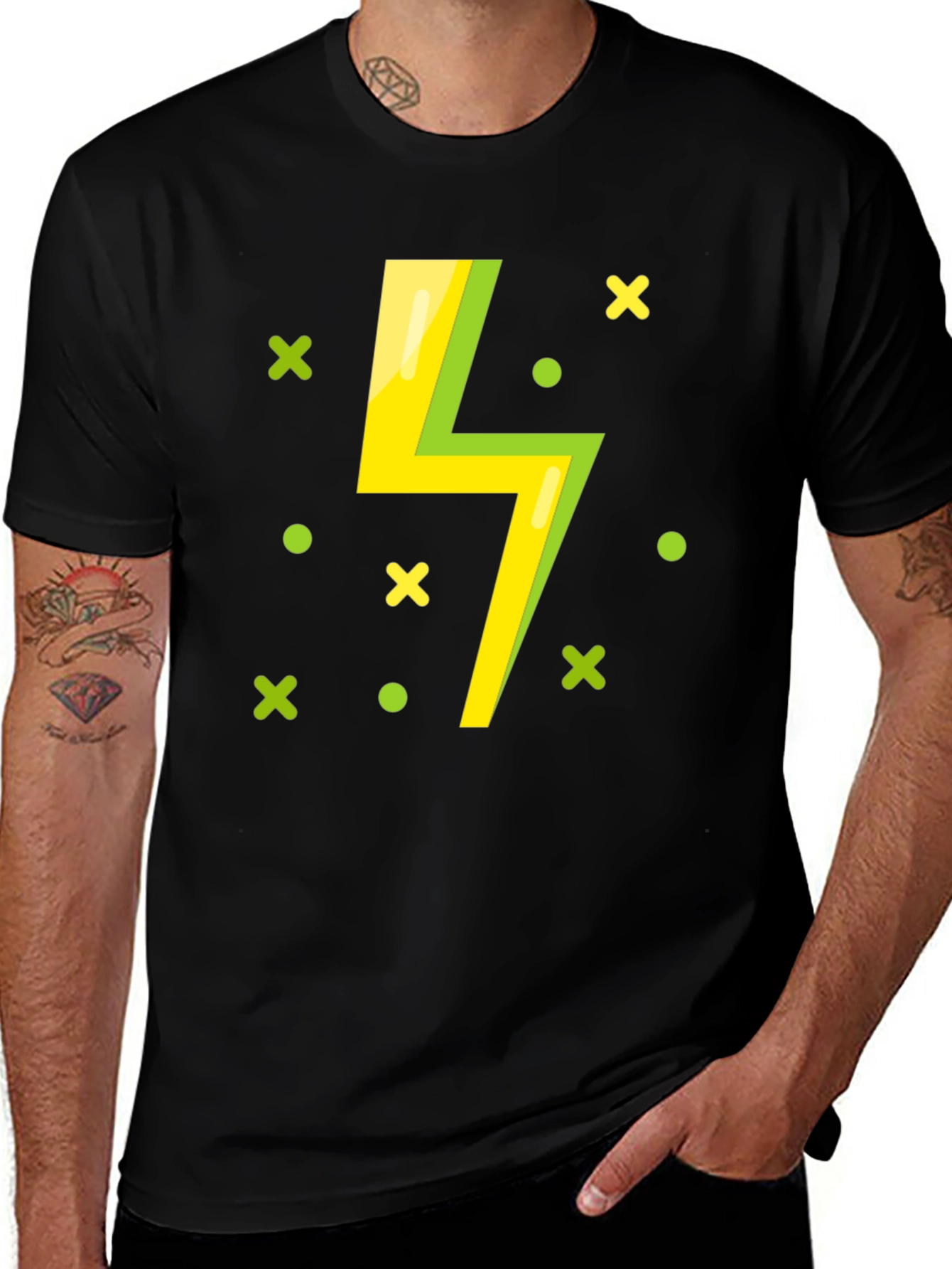 Lightning Bolt Graphic T-Shirt - Black Cotton Tee