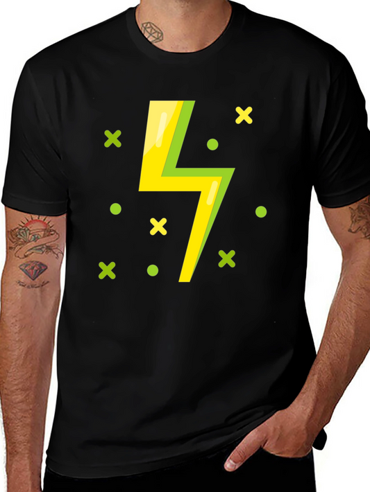 Lightning Bolt Graphic T-Shirt - Black Cotton Tee