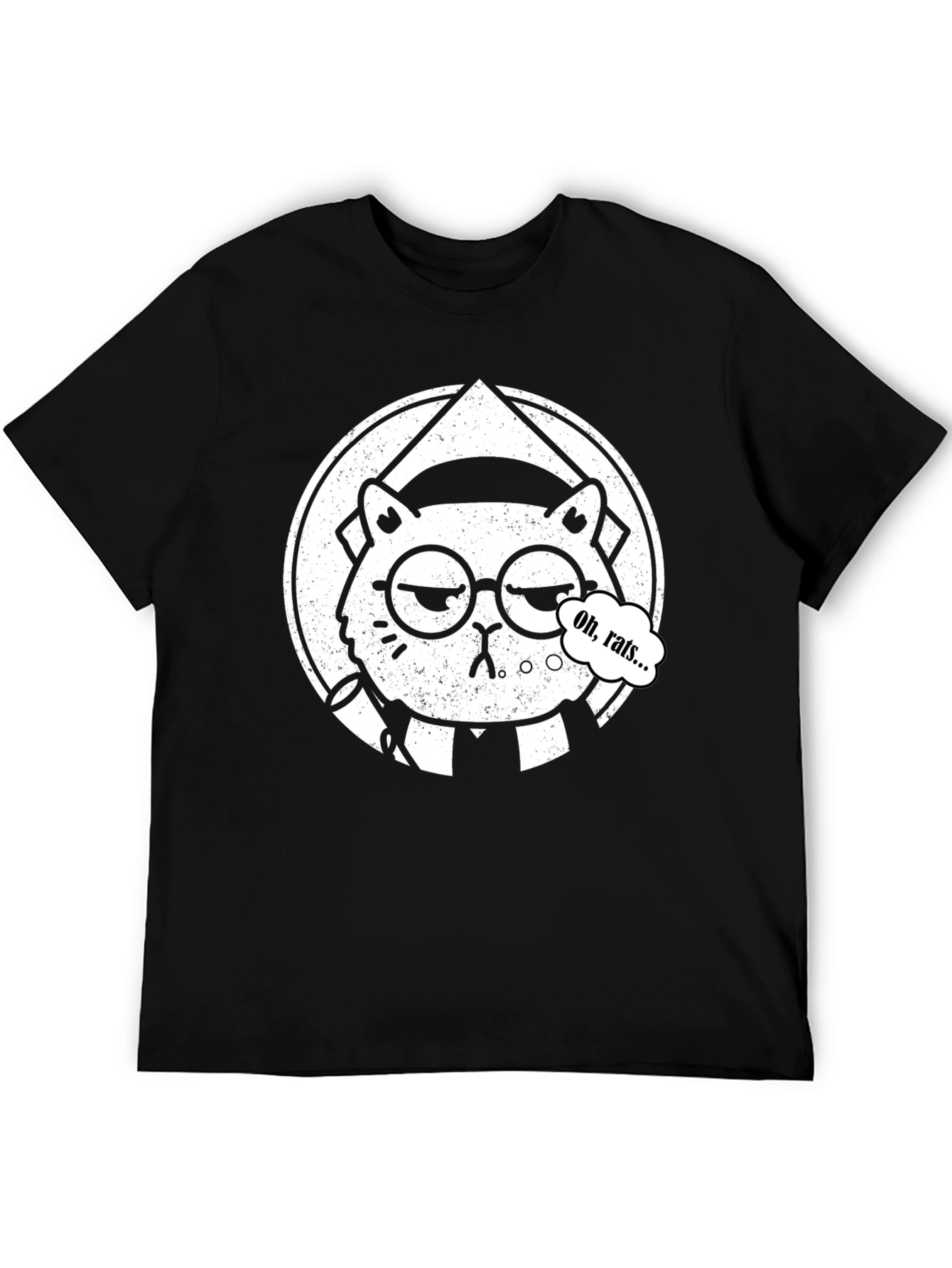 Oh Rats! Black T-Shirt with Cartoon Cat