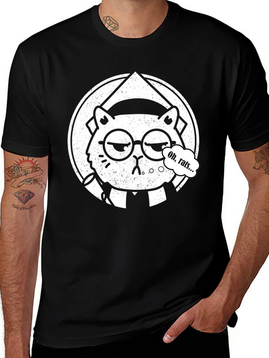 Oh Rats! Black T-Shirt with Cartoon Cat