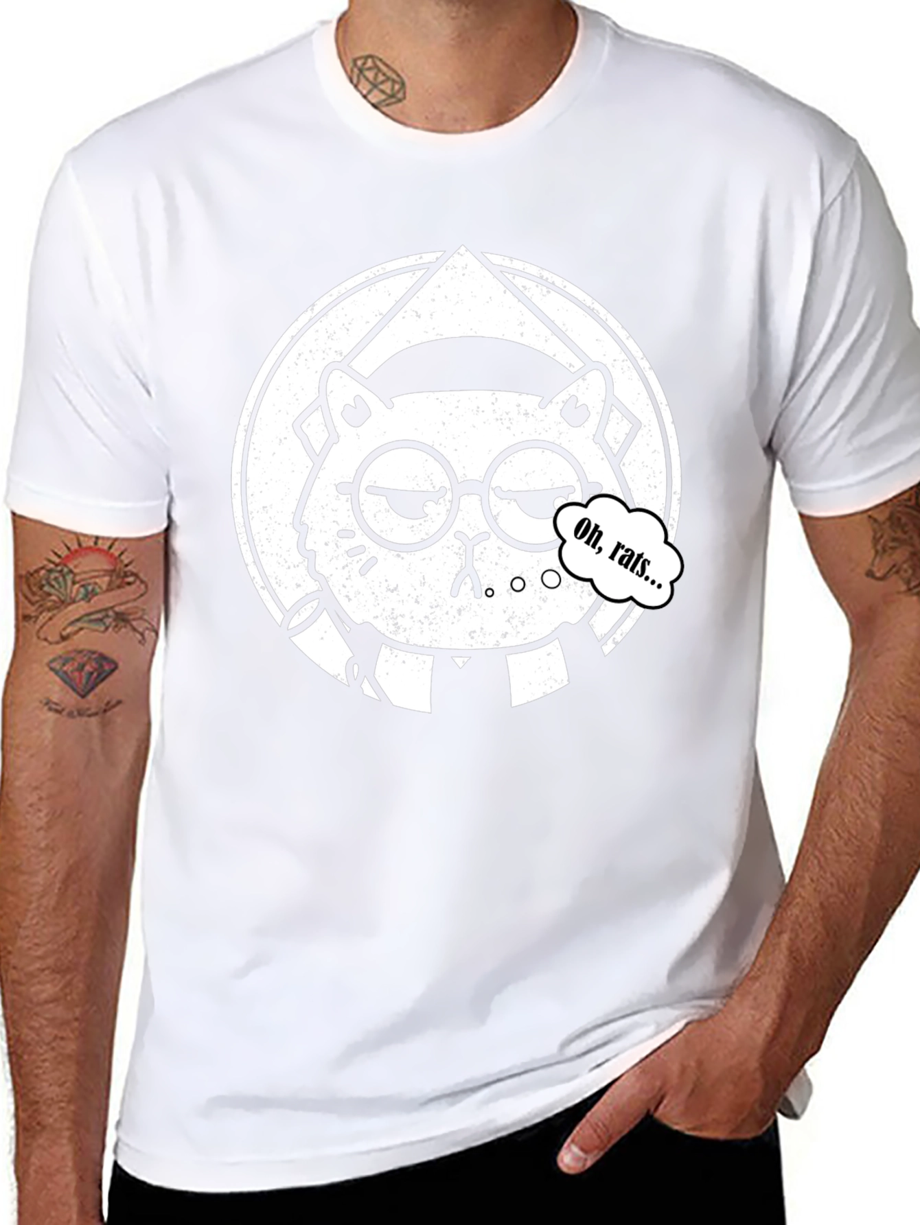 Oh Rats! Black T-Shirt with Cartoon Cat