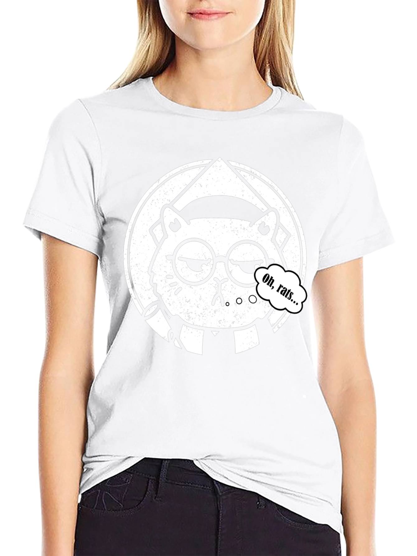 Oh Rats! Black T-Shirt with Cartoon Cat