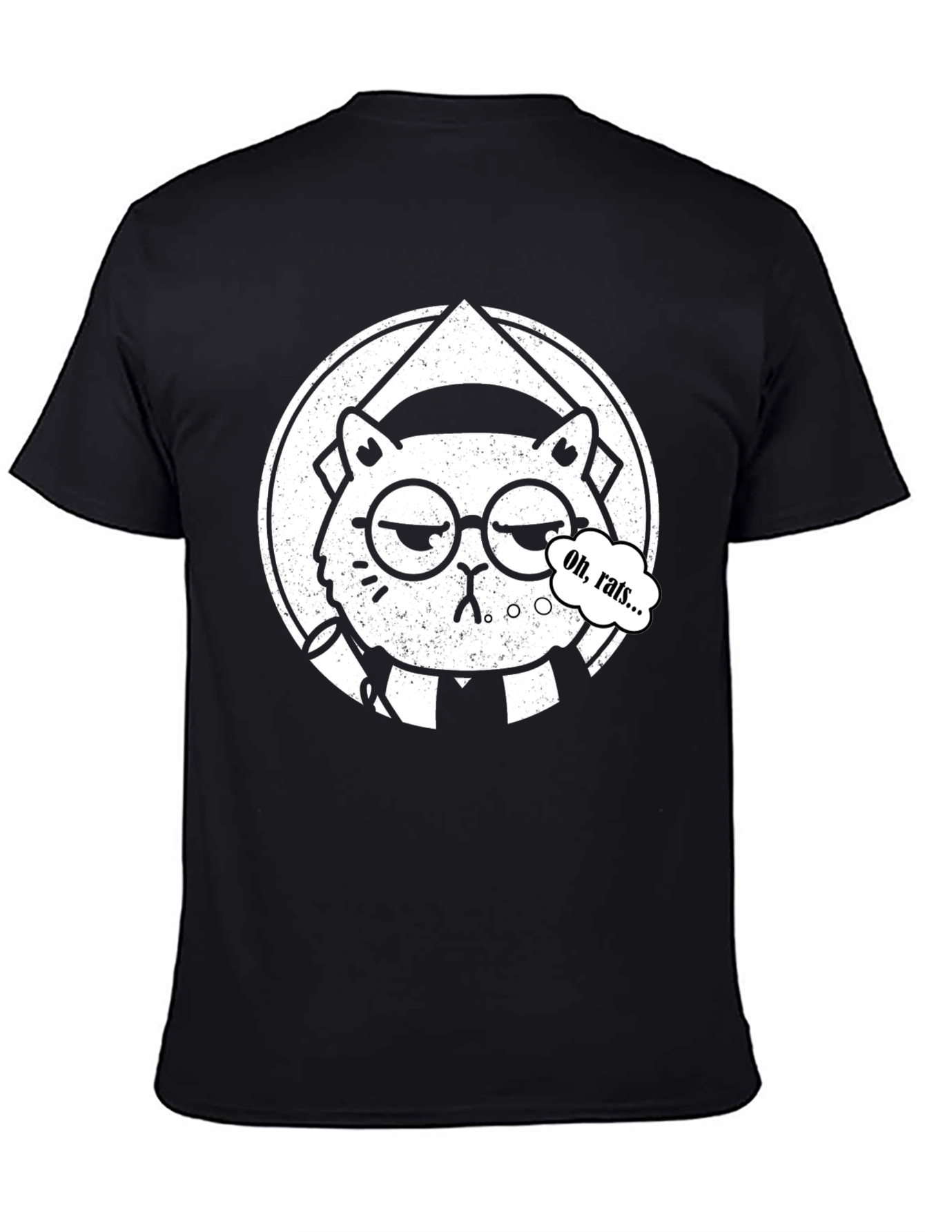 Oh Rats! Black T-Shirt with Cartoon Cat