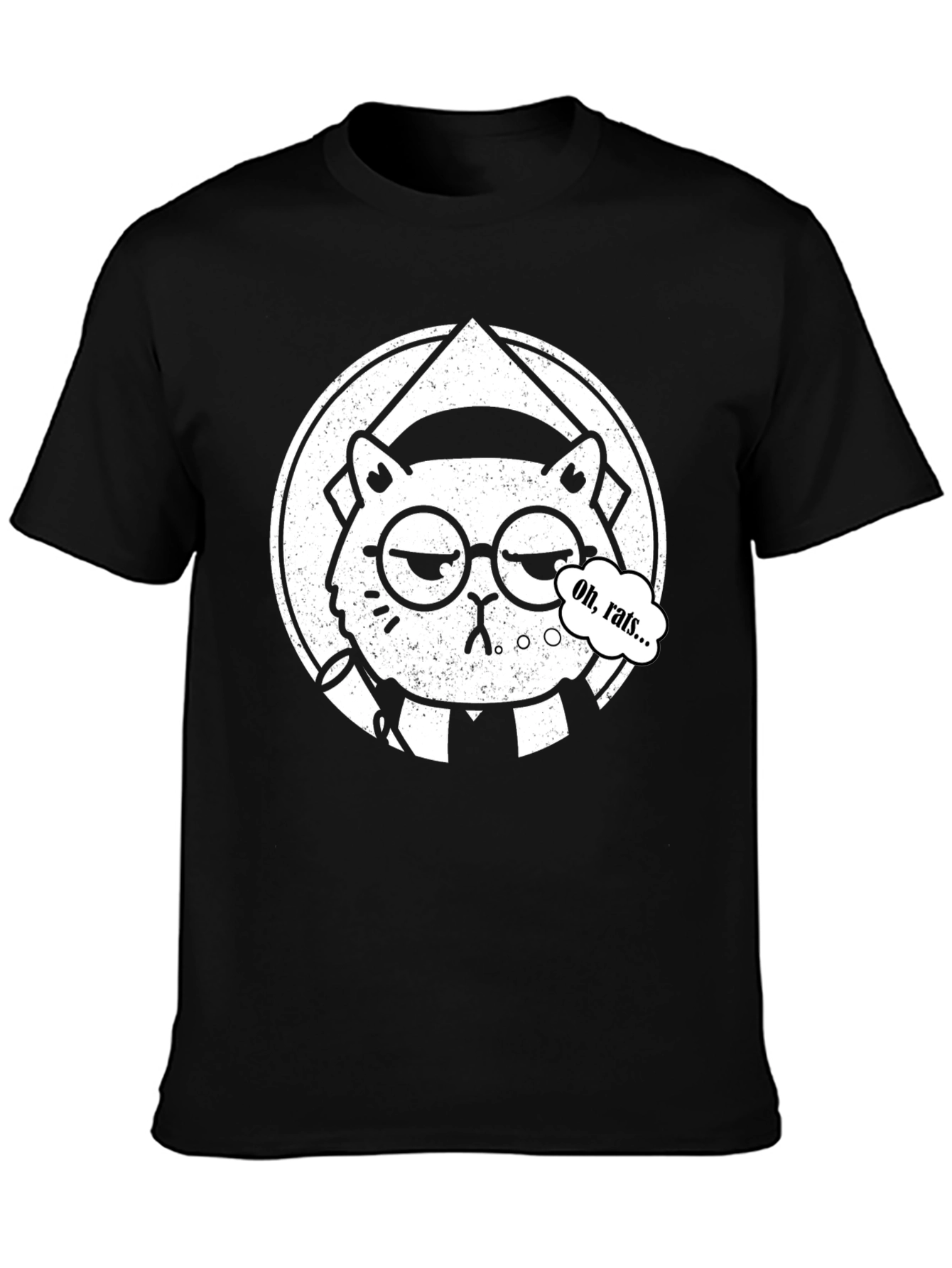 Oh Rats! Black T-Shirt with Cartoon Cat