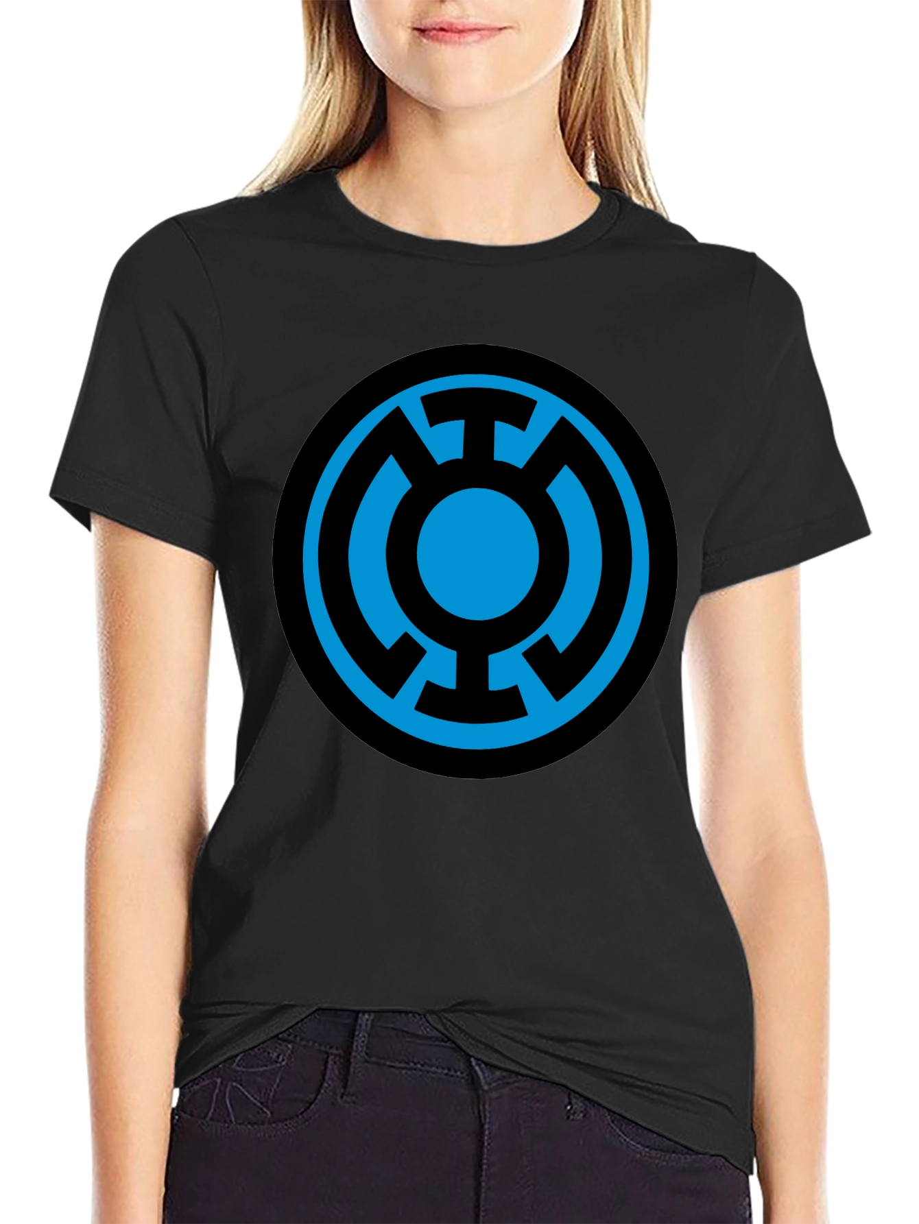 Blue Lantern Symbol Black T-Shirt