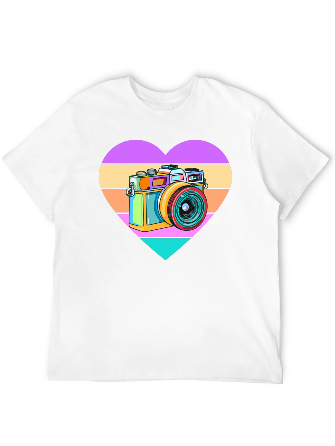 Retro Camera Heart Graphic Tee - Black Cotton T-Shirt