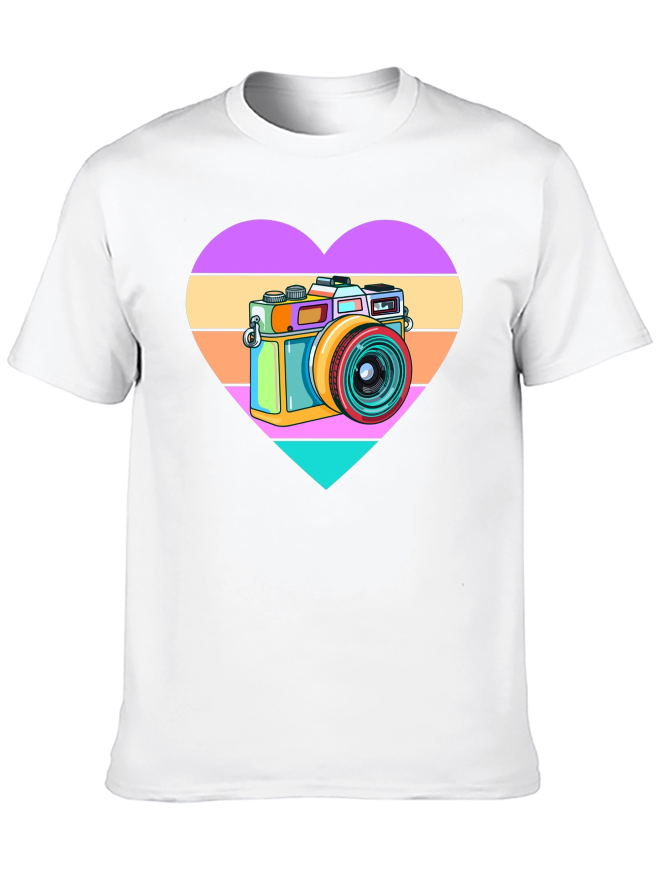 Retro Camera Heart Graphic Tee - Black Cotton T-Shirt