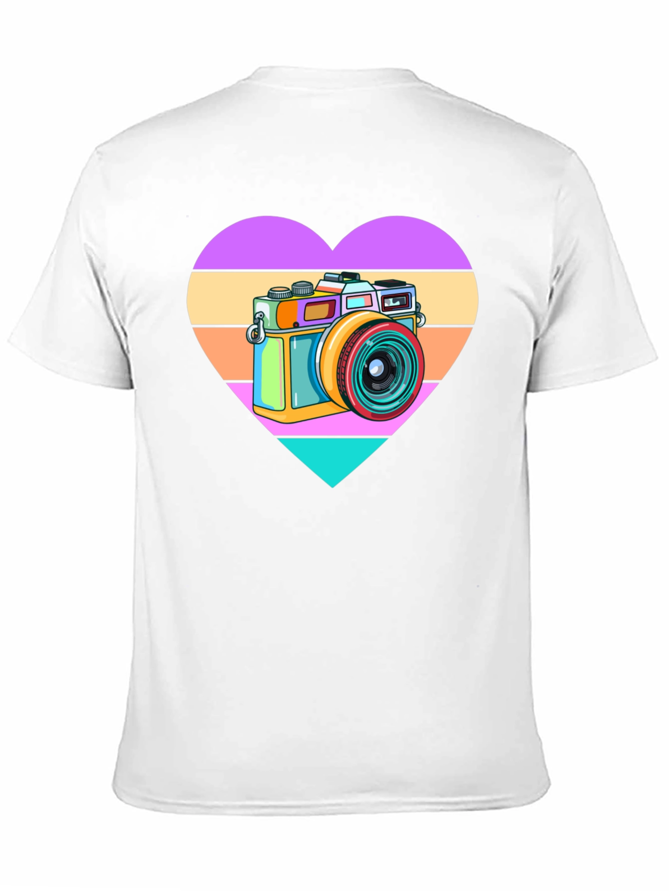 Retro Camera Heart Graphic Tee - Black Cotton T-Shirt