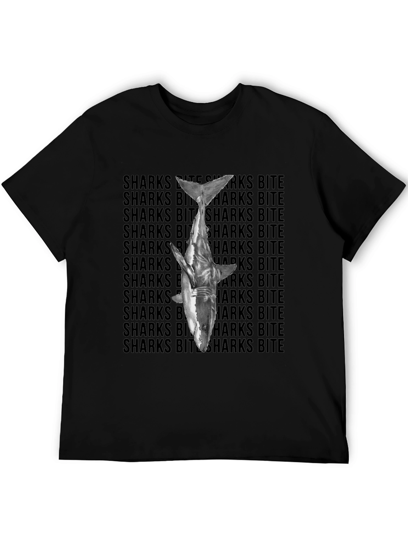 Shark Bite Graphic Tee - Black Cotton T-Shirt
