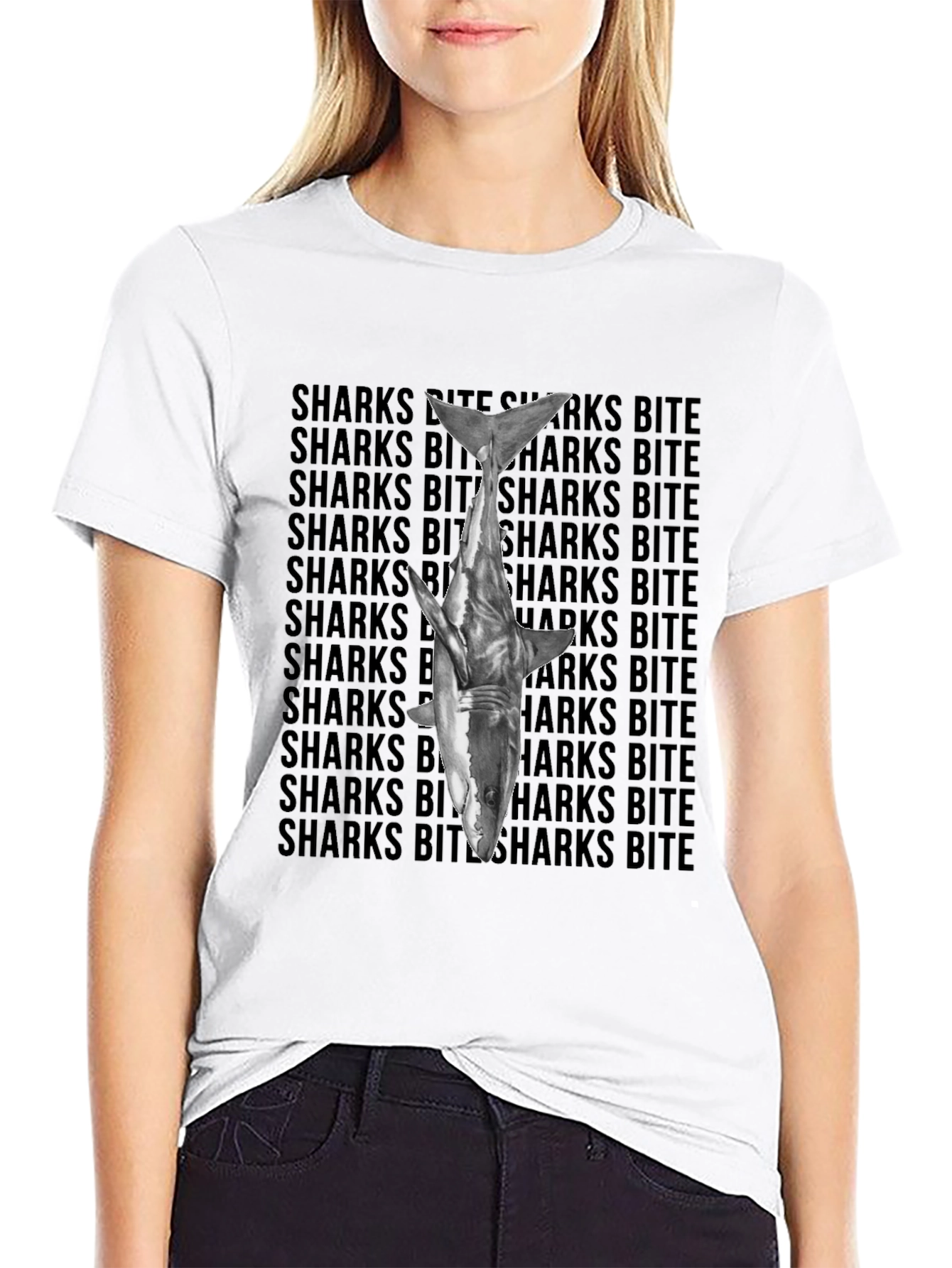 Shark Bite Graphic Tee - Black Cotton T-Shirt