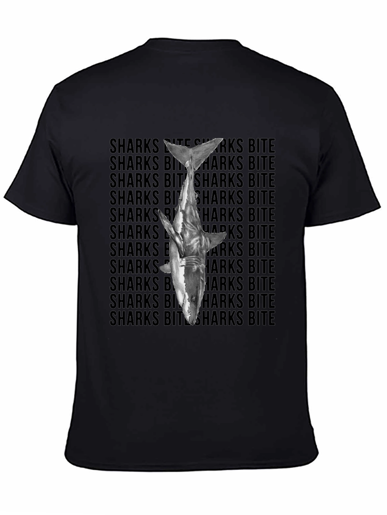 Shark Bite Graphic Tee - Black Cotton T-Shirt