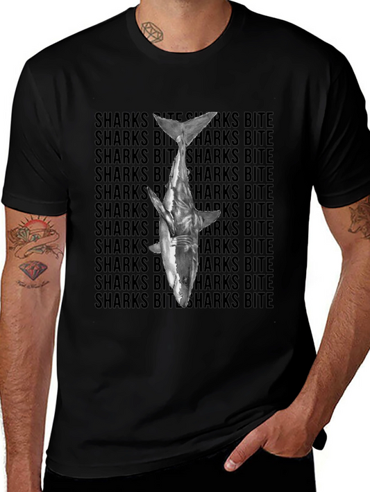 Shark Bite Graphic Tee - Black Cotton T-Shirt