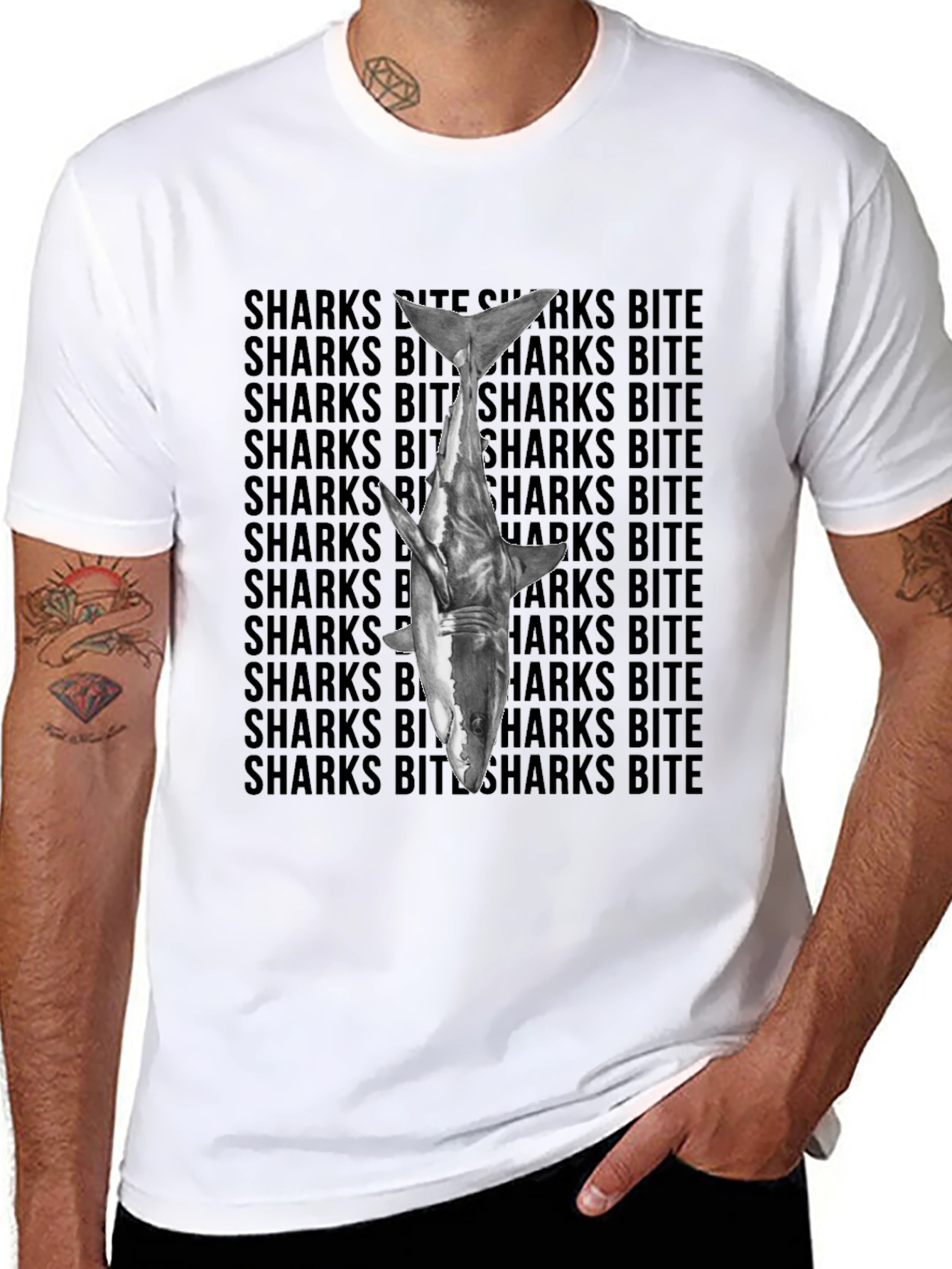 Shark Bite Graphic Tee - Black Cotton T-Shirt